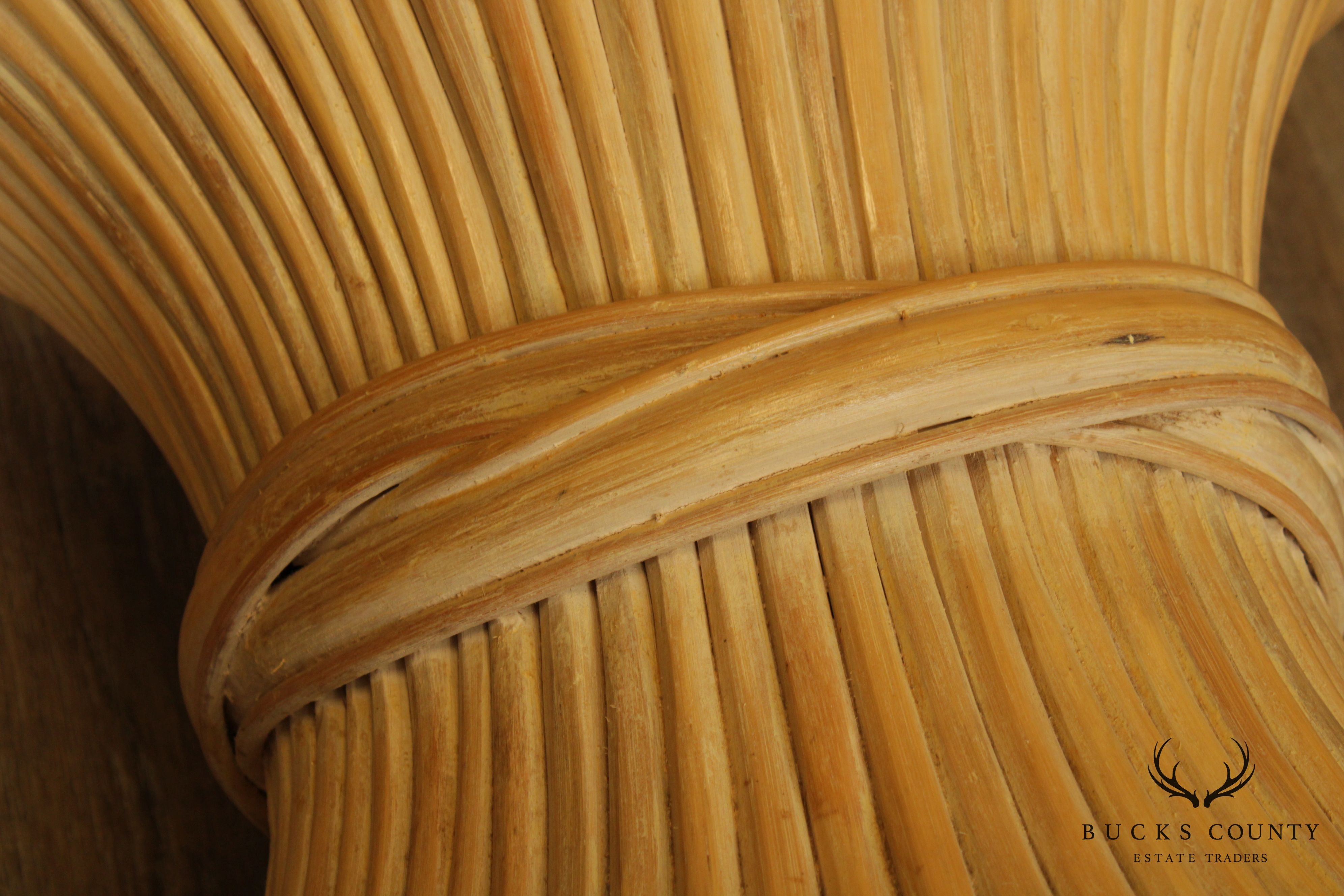 Sheaf of Wheat Vintage Bamboo, Rattan Round Glass Top Side Table