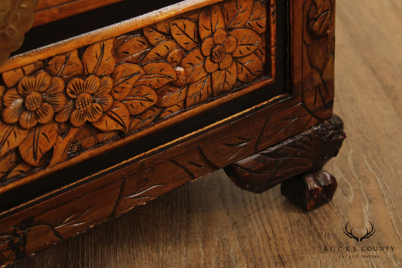 Vintage Asian Carved Wood Marriage Chest