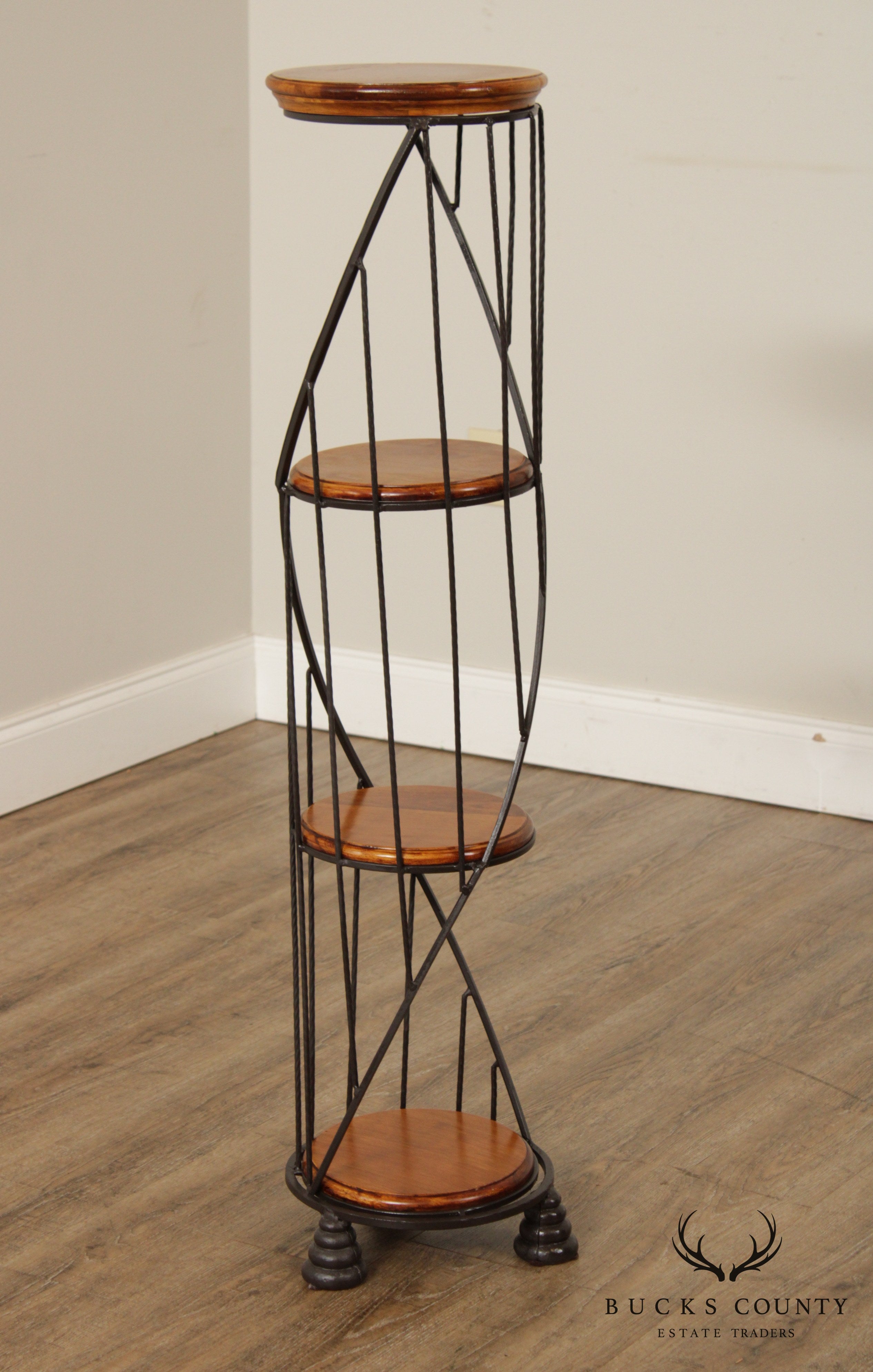 Vintage Metal & Wood Spiral 4 Tier Stand