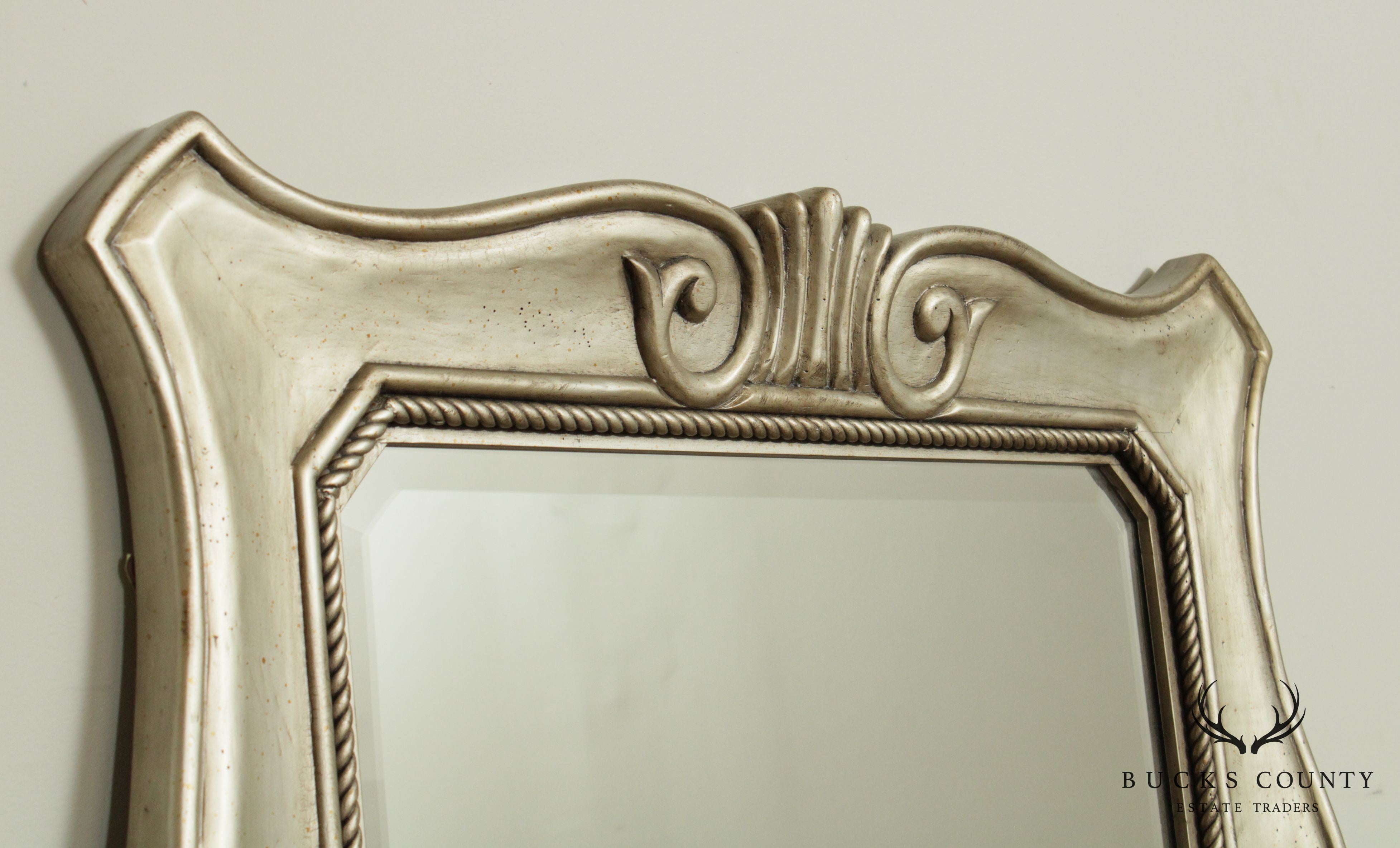 Hollywood Regency Silver Gilt Carved Wood Frame Mirror