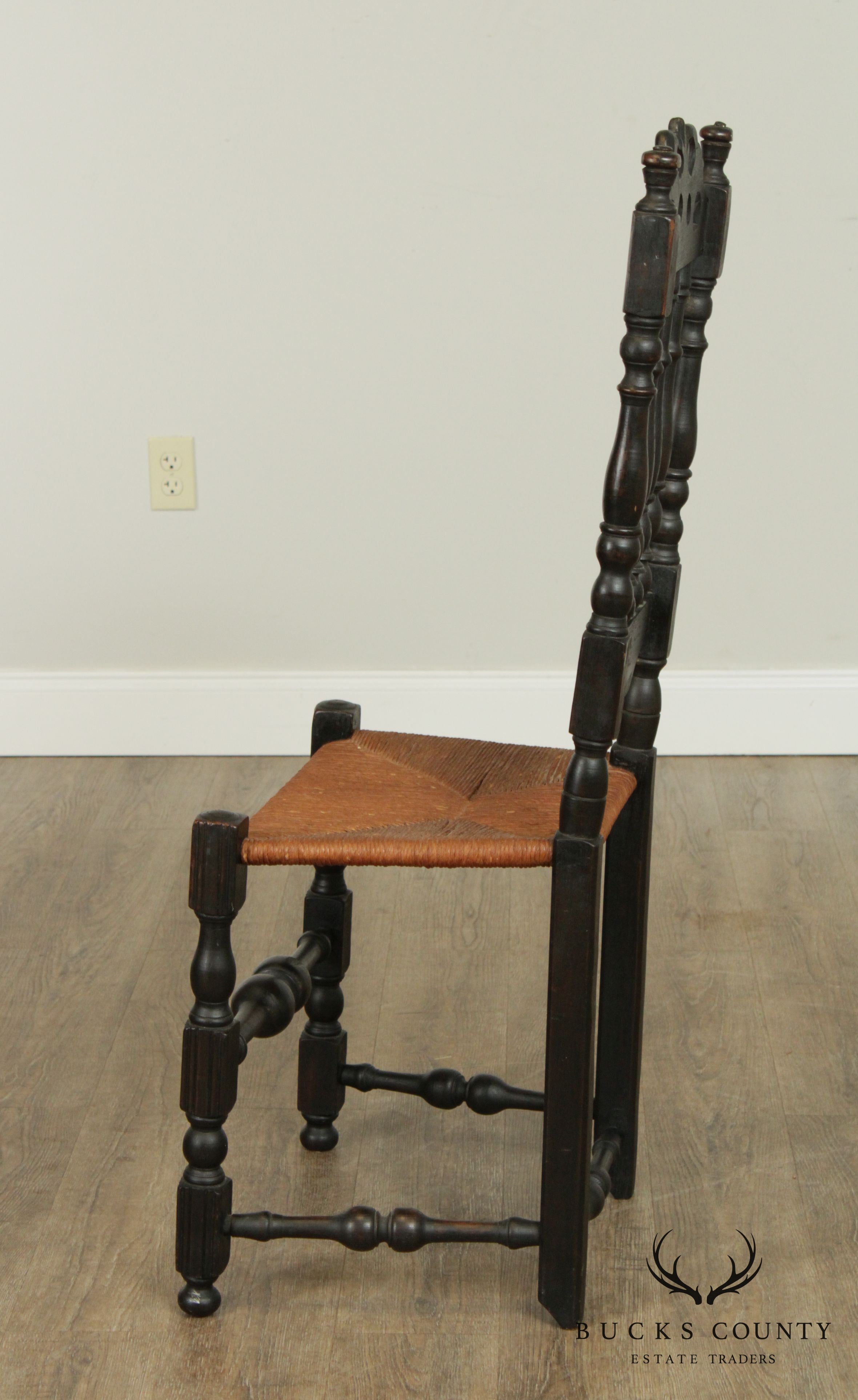 Custom Reproduction Carved Bannister Back, Rush Seat Side Chair