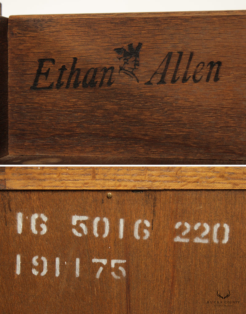 Ethan Allen Royal Charter Jacobean Pair Oak Cabinet Nightstands