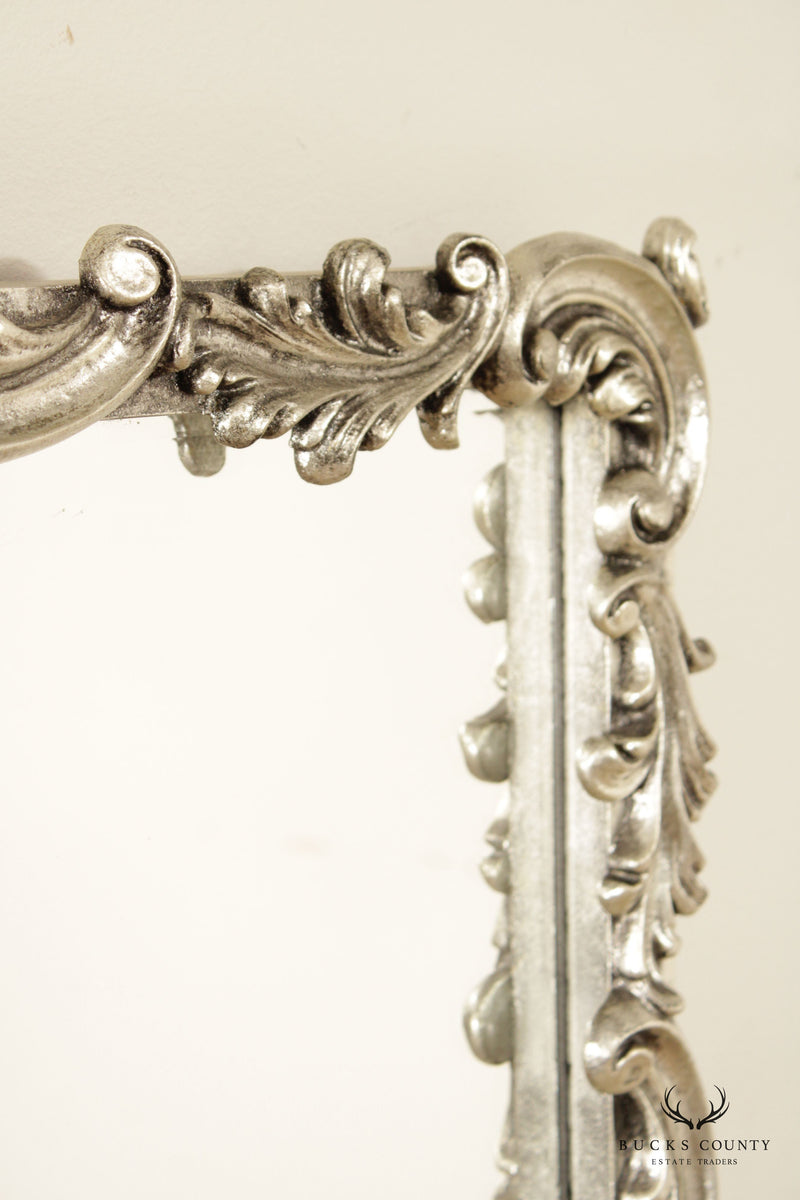Hollywood Regency Silver Foliate Scroll Large Wall Mirror