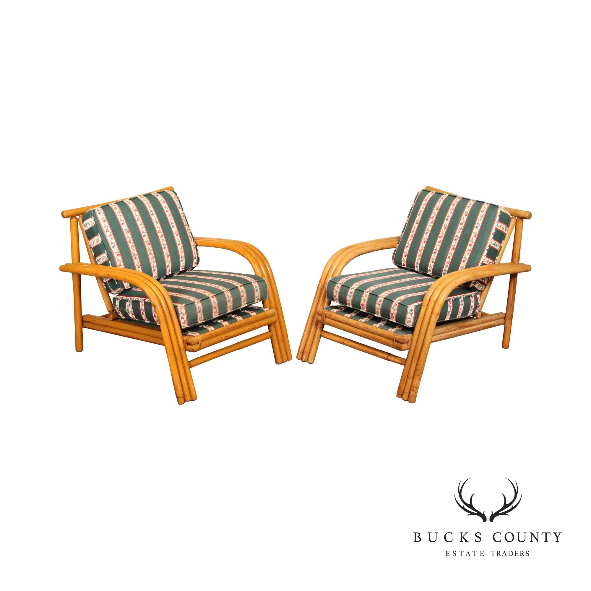 Vintage Pair of Bent Bamboo Lounge Armchairs