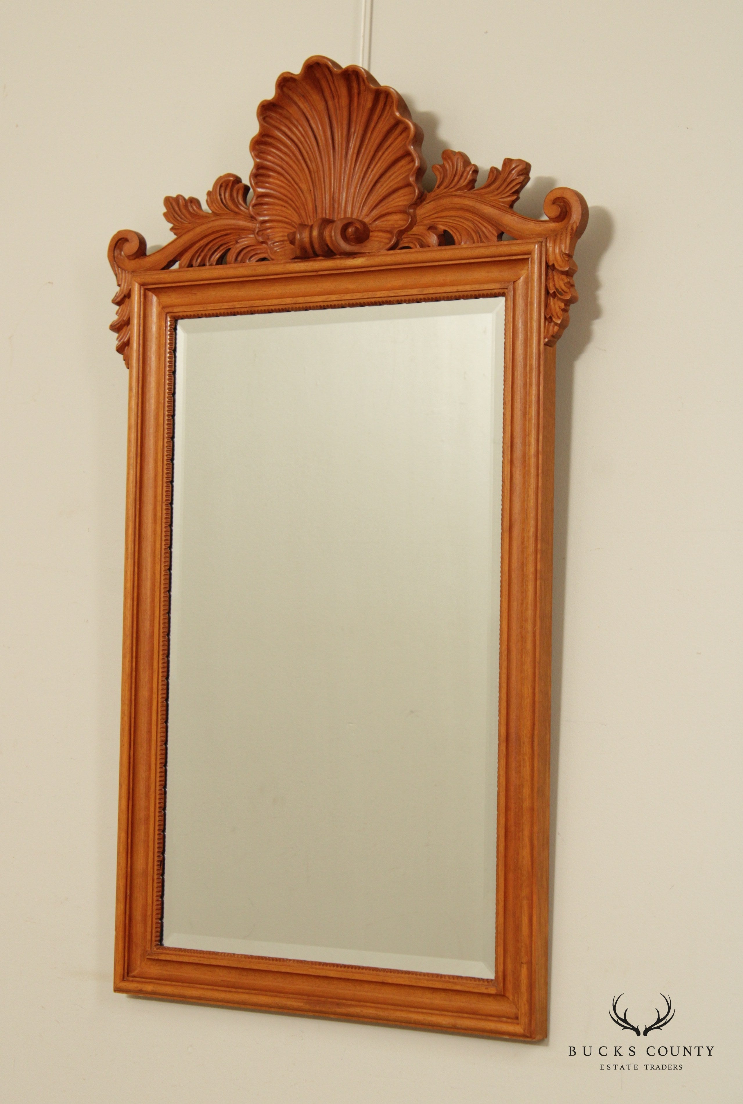 La Barge Rococo Style Italian Fruitwood Shell Carved Beveled Mirror