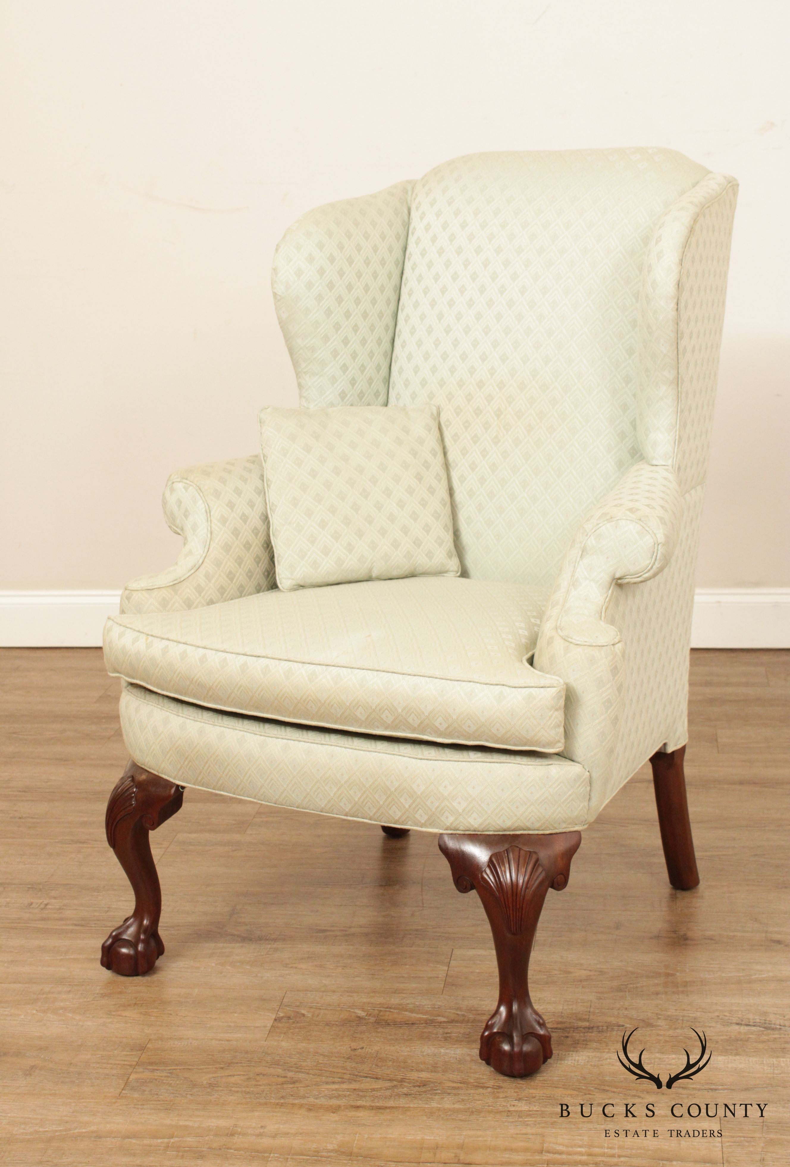 Kittinger Chippendale Style Mahogany Ball & Claw Wing Chair