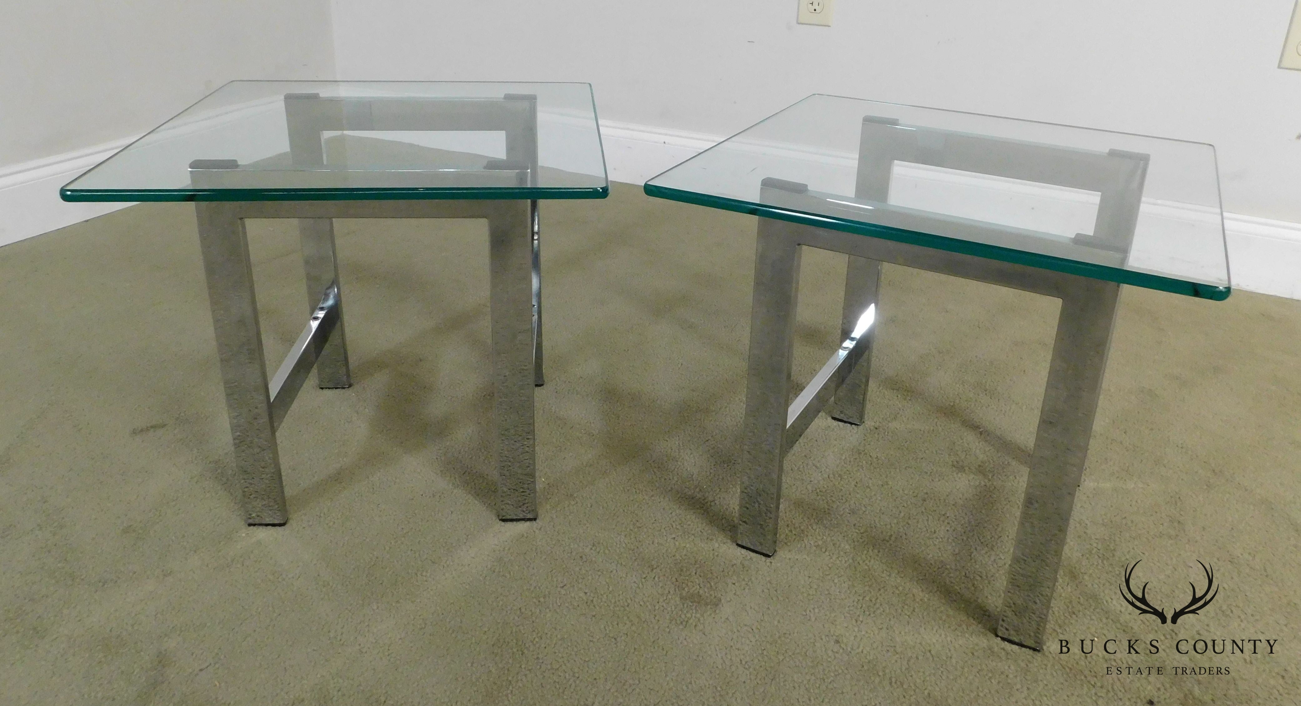 Mid-Century Modern Pair Chrome and Glass Side Tables