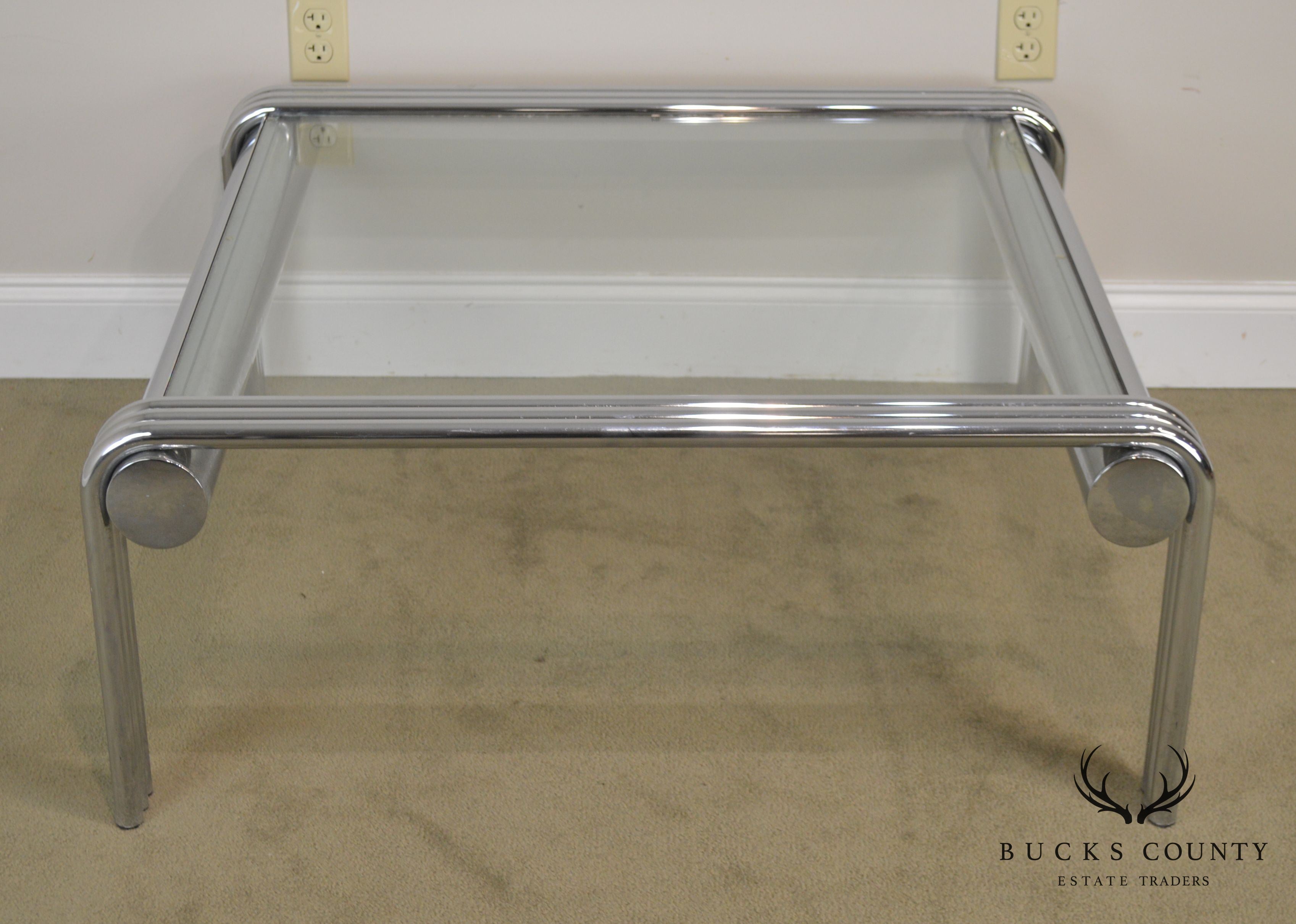 Mid Century Modern Tubular Chrome Glass Top Coffee Table