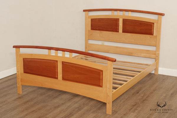 Arts and Crafts Style Maple and Cherry Arched Queen Bed