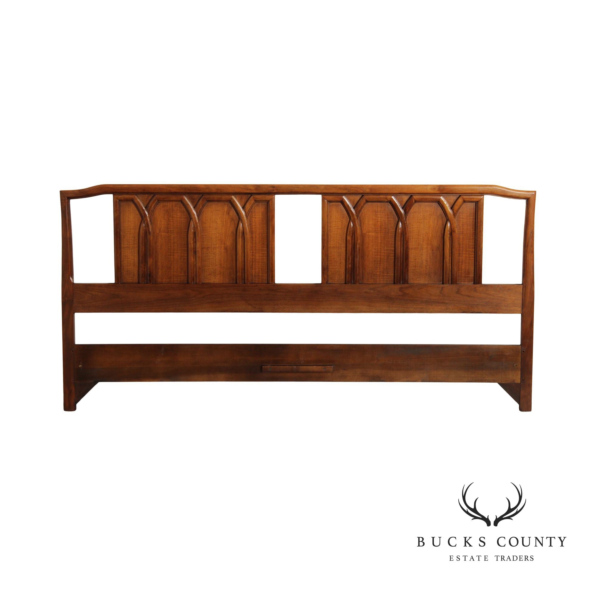 Mid Century Modern Sculpted Walnut King Size Headboard