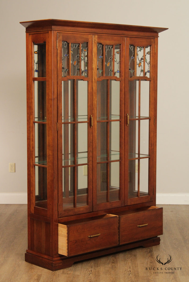 Pennsylvania House Arts and Crafts Style Stained Glass Illuminated Display Cabinet