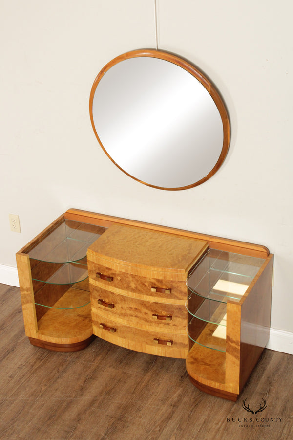 Reaser Furniture Co. Art Deco Burlwood Vanity or Dressing Table with Mirror