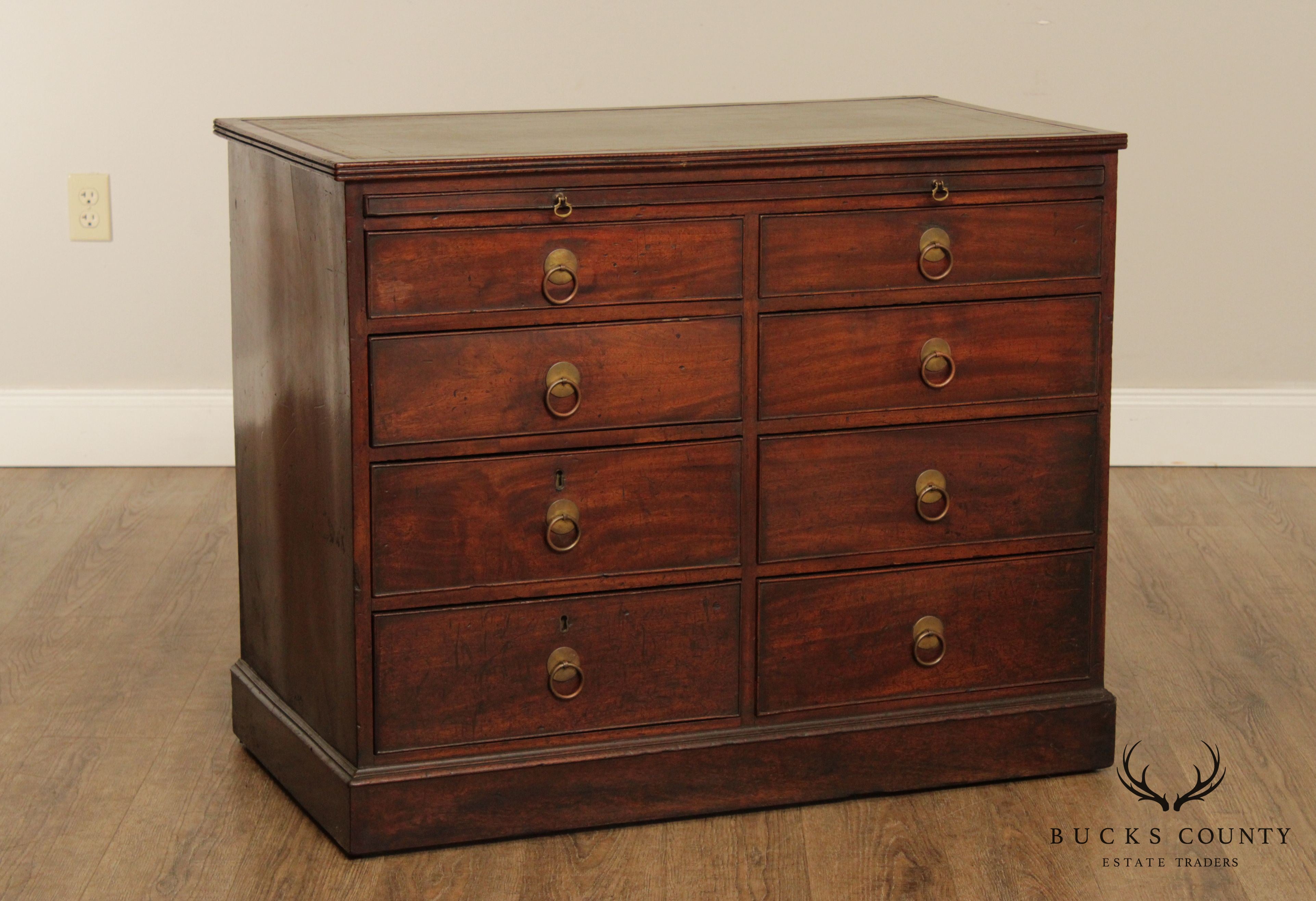 Antique English Mahogany Regency Period Leather Top Chest of Drawers