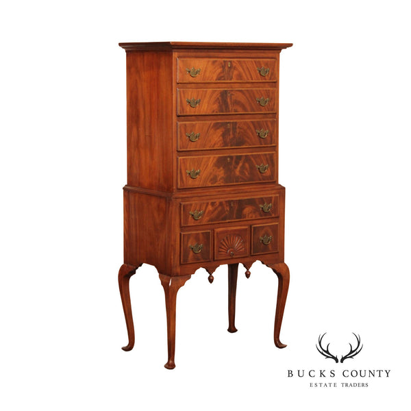 Antique Queen Anne Style Inlaid Mahogany Highboy