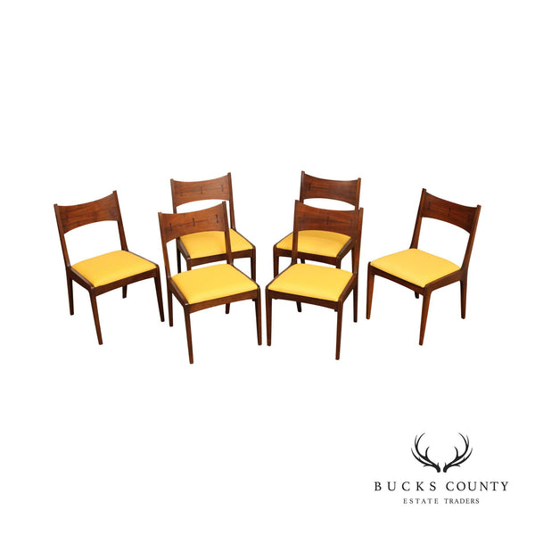 Lane Mid Century Modern Set of Six Walnut Tuxedo Dining Chairs