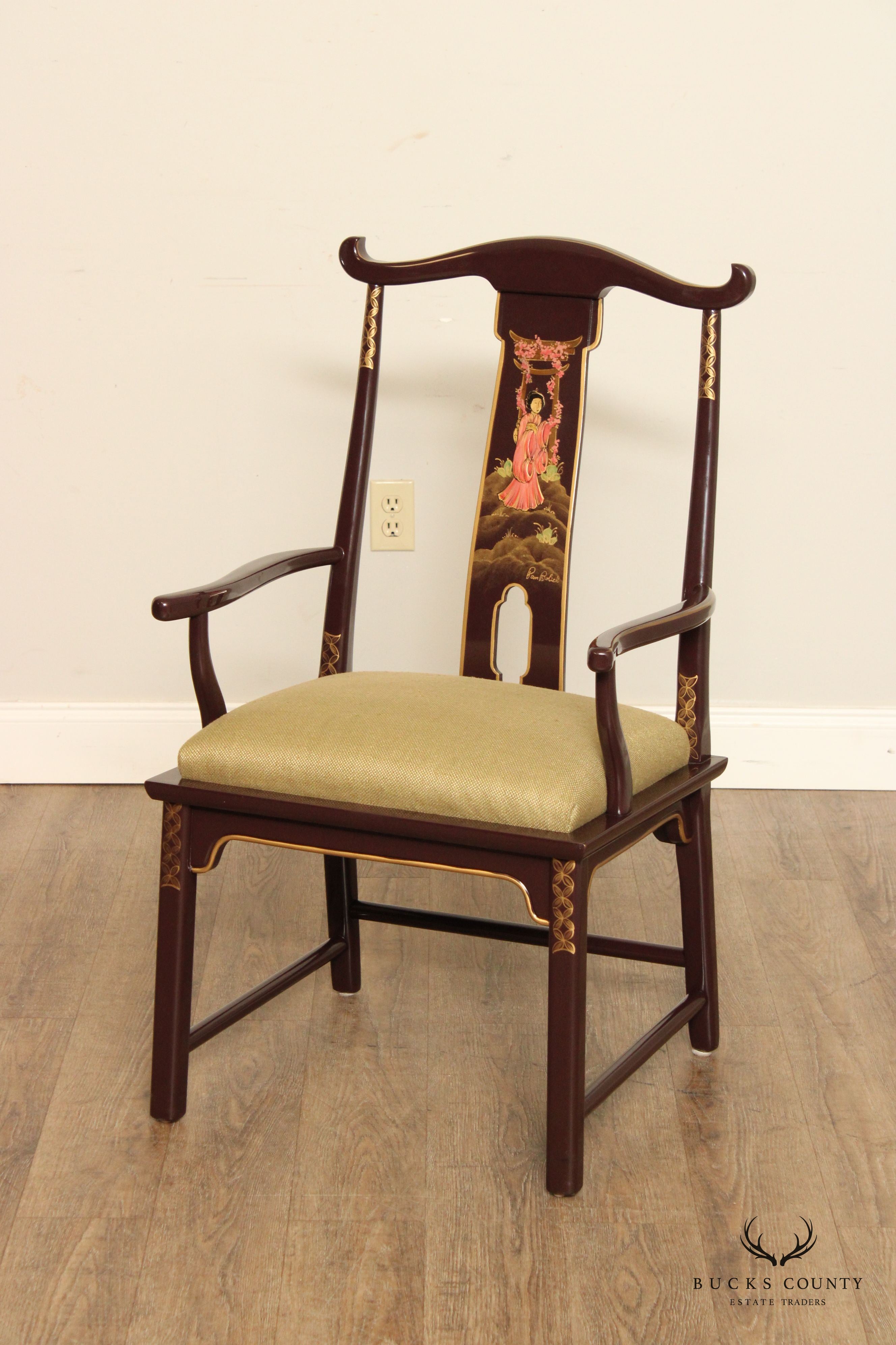 Traditional Asian Style Yoke Back Dining Armchair