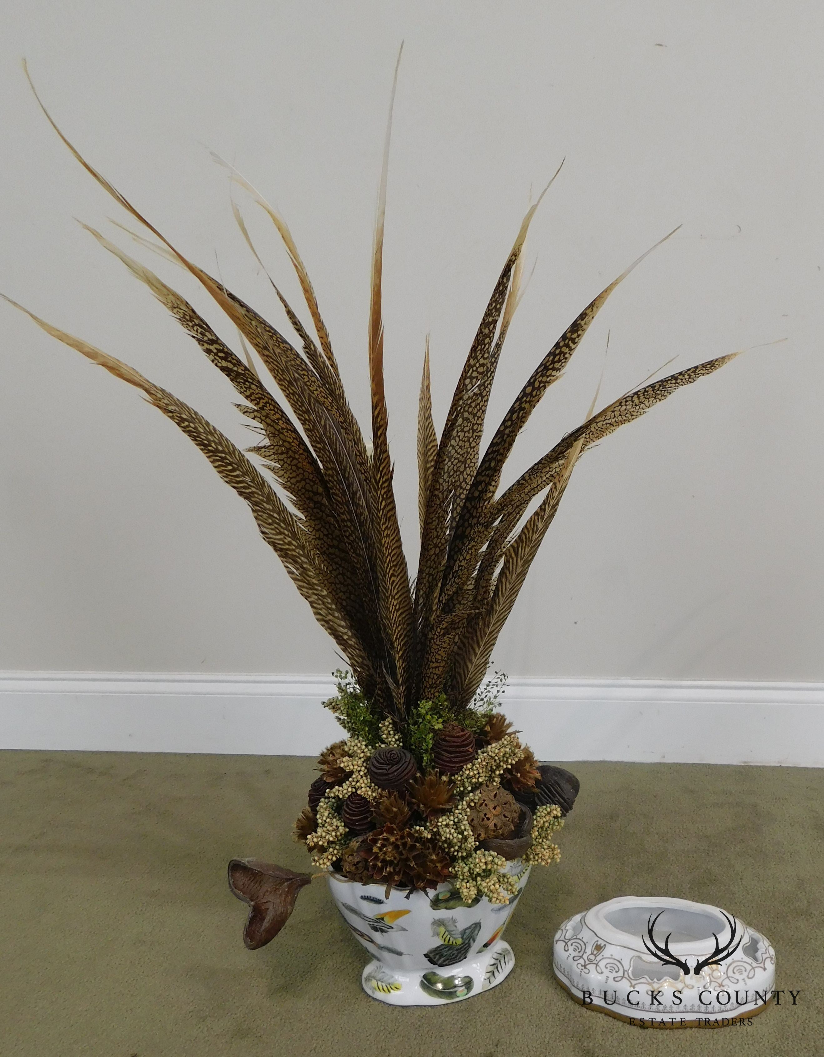 Chelsea House Porcelain Bowl Vase on Base with Feathers