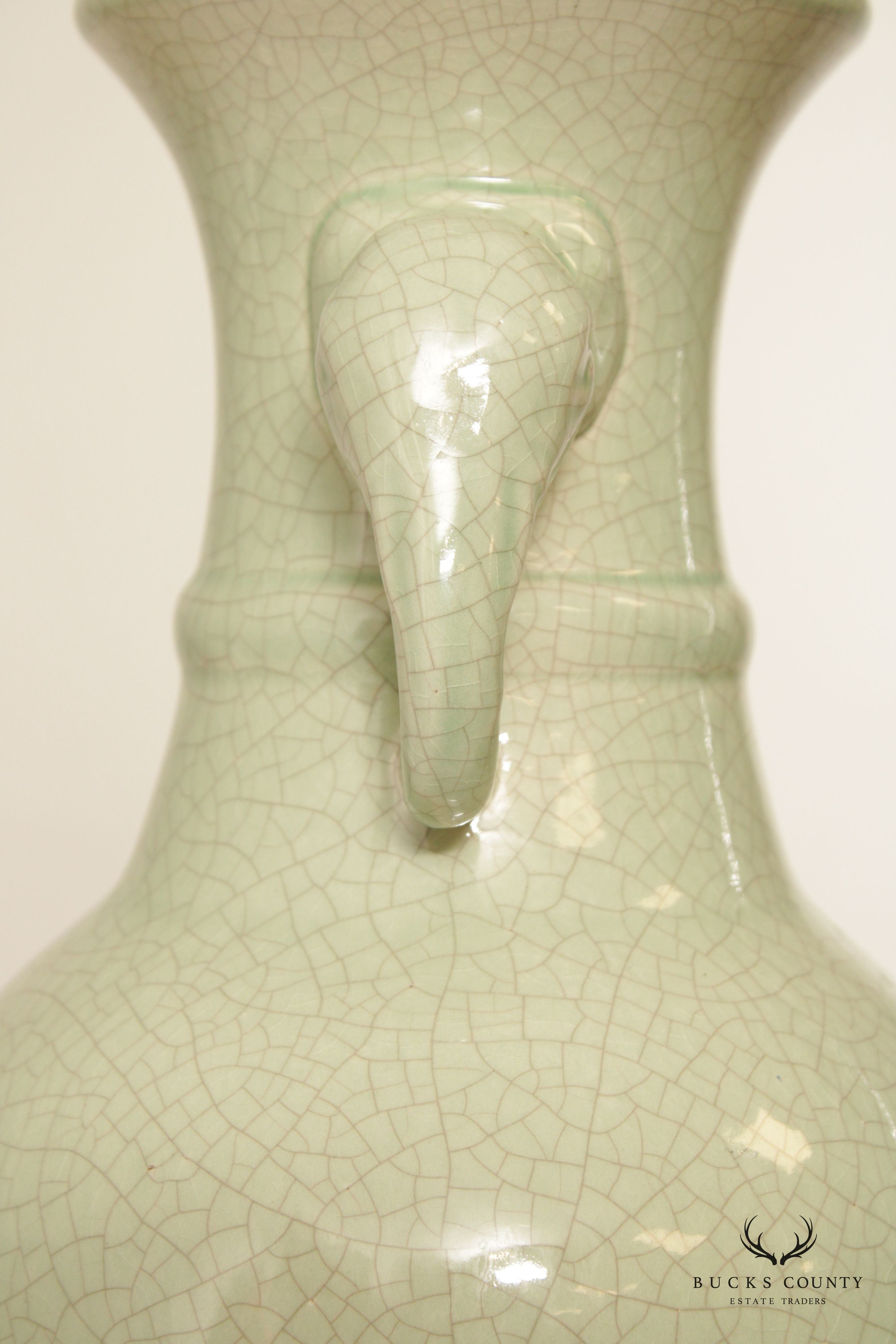 Asian Style Celadon Elephant Urn Table Lamp