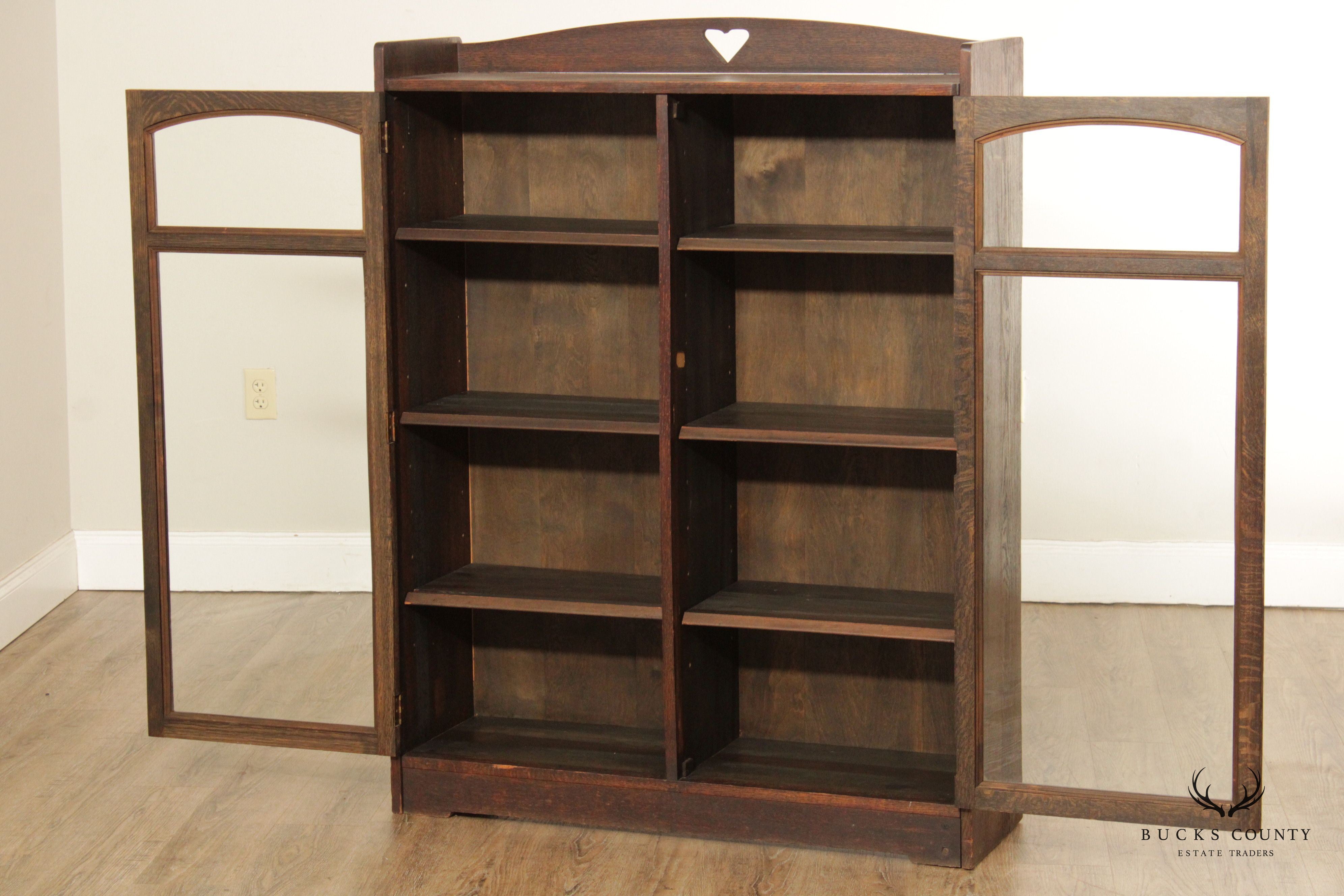 Antique Arts & Crafts Mission Oak Two-Door Bookcase