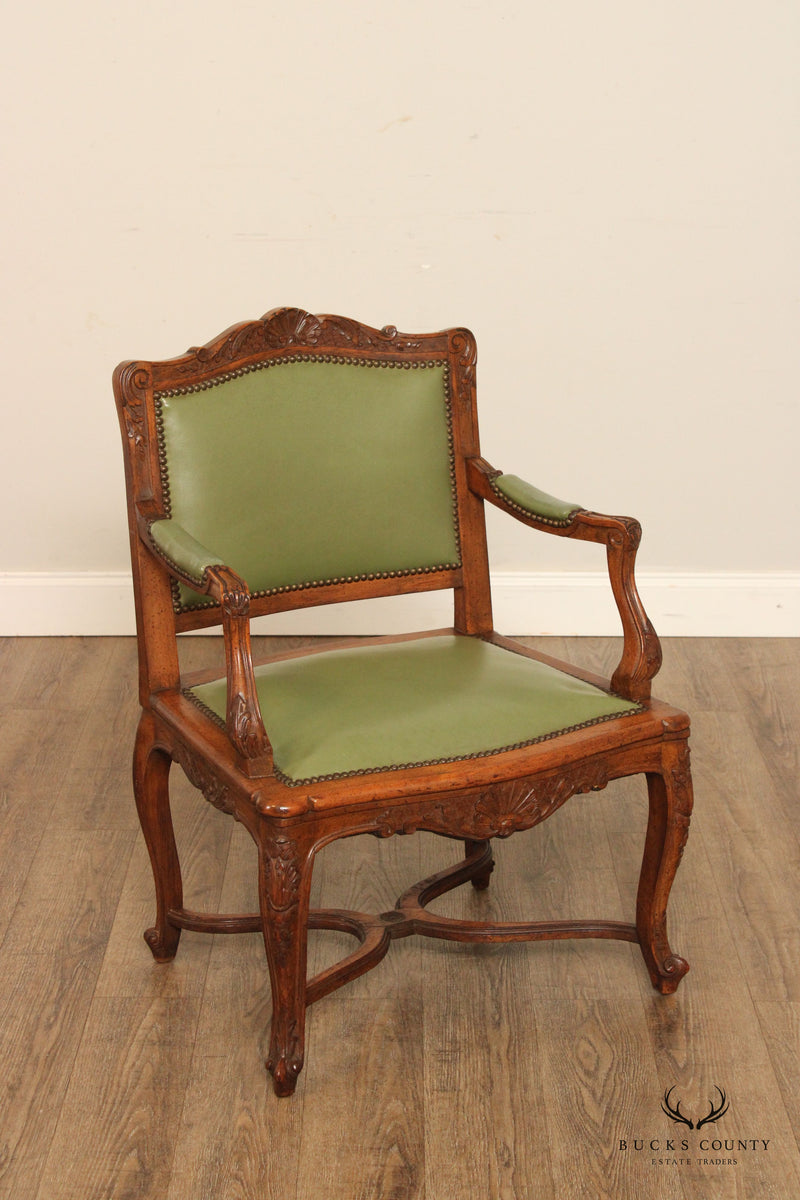 French Louis XV Style Vintage Pair of Carved Walnut Wide-Seat Fauteuil Armchairs