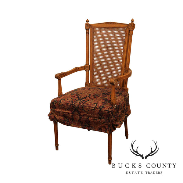 French Louis XVI Style Vintage Cane Back Armchair