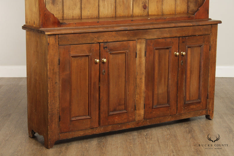 Antique Farmhouse Pine Hutch Top Buffet