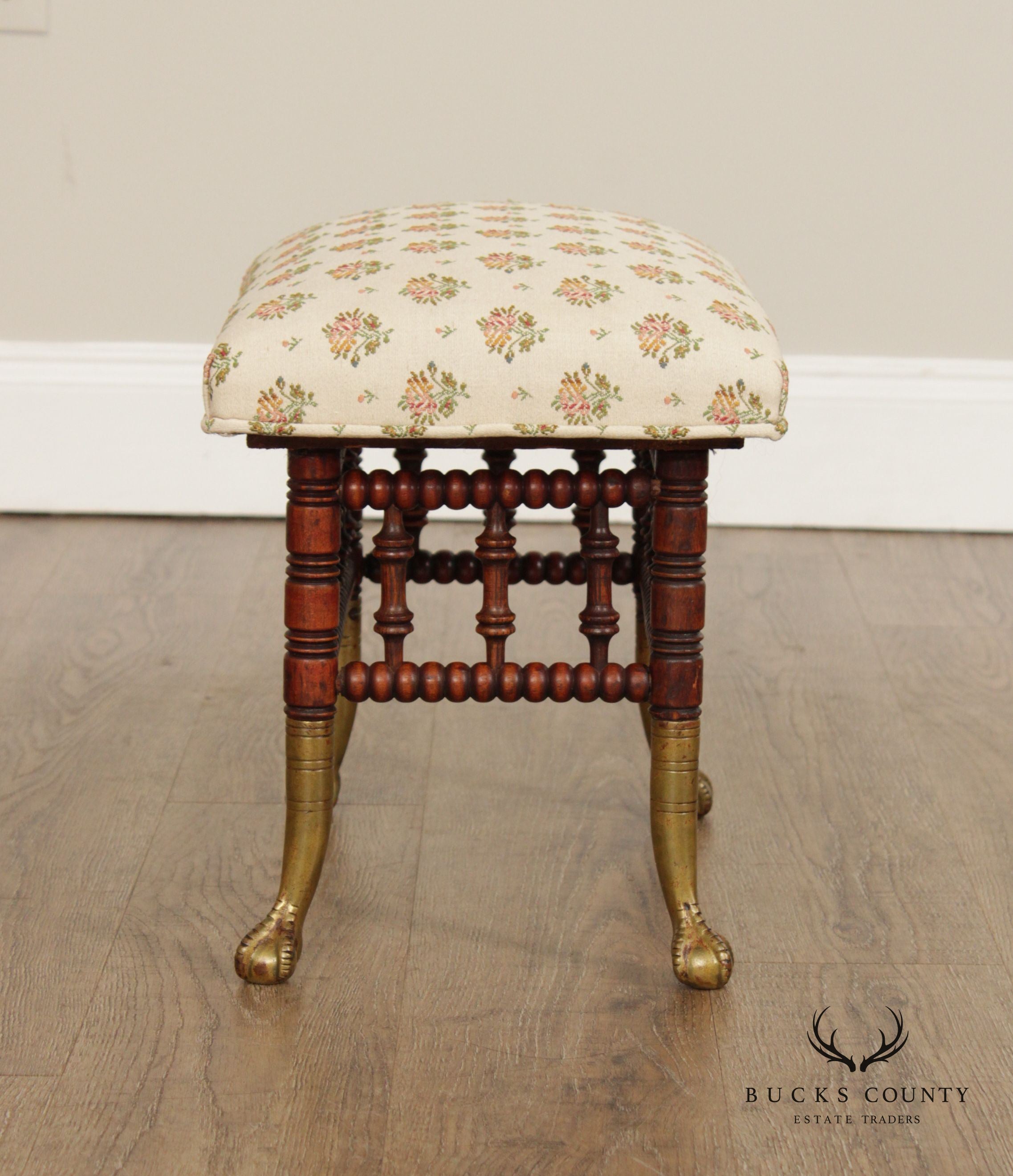 Victorian Brass and Carved Stick and Ball Stool