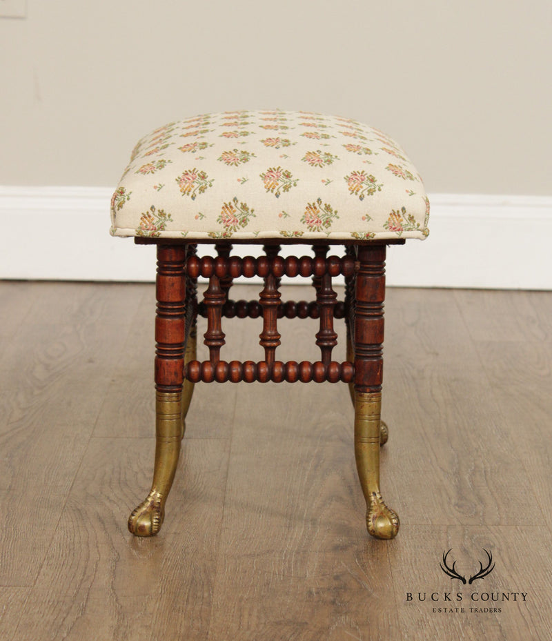 Victorian Brass and Carved Stick and Ball Stool