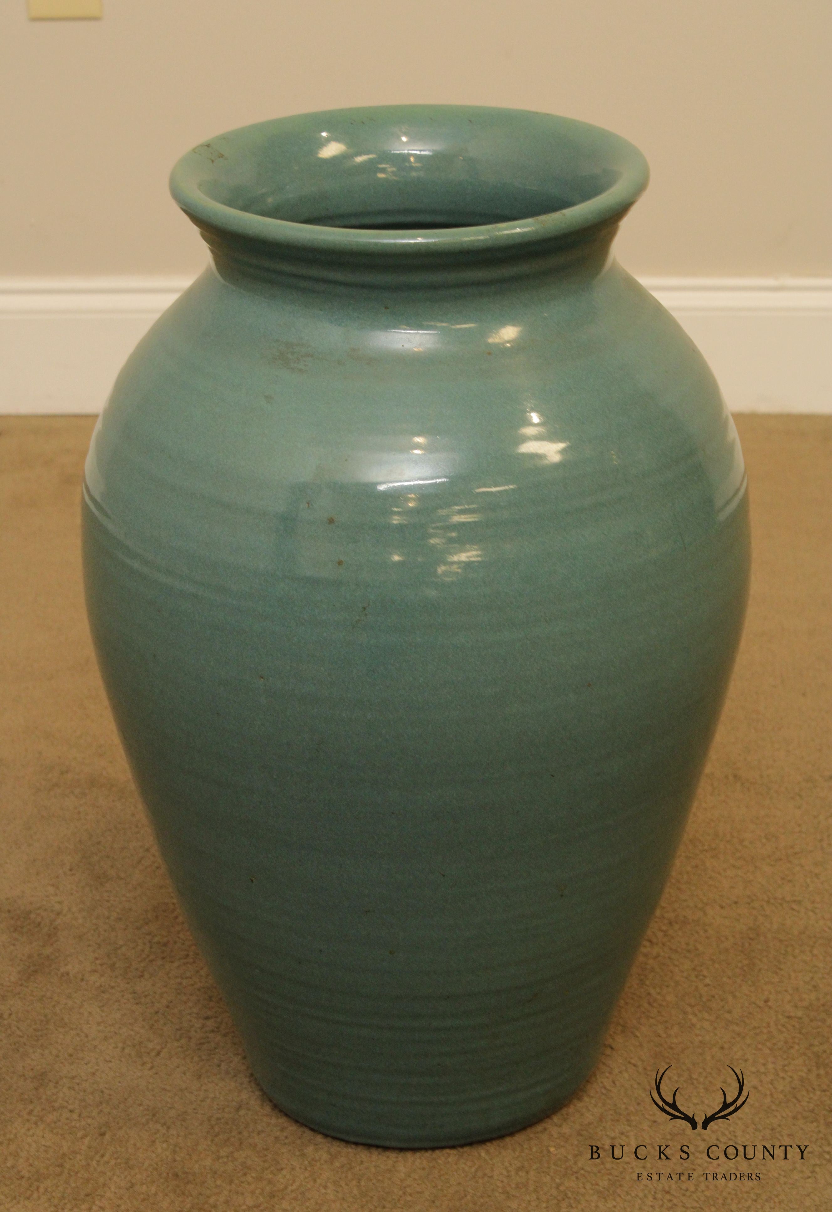 Large Vintage Glazed Terracotta Vase