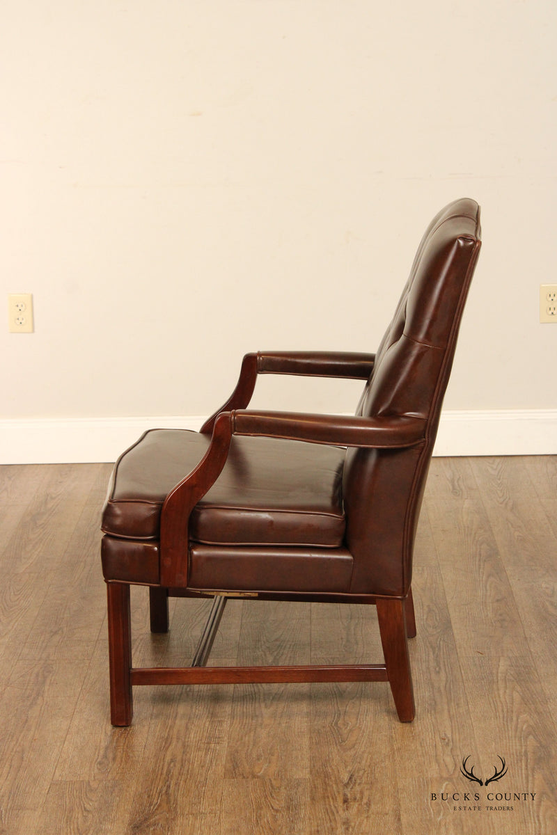 Boling Chair Co. Chippendale Style Pair of Tufted Library Armchairs