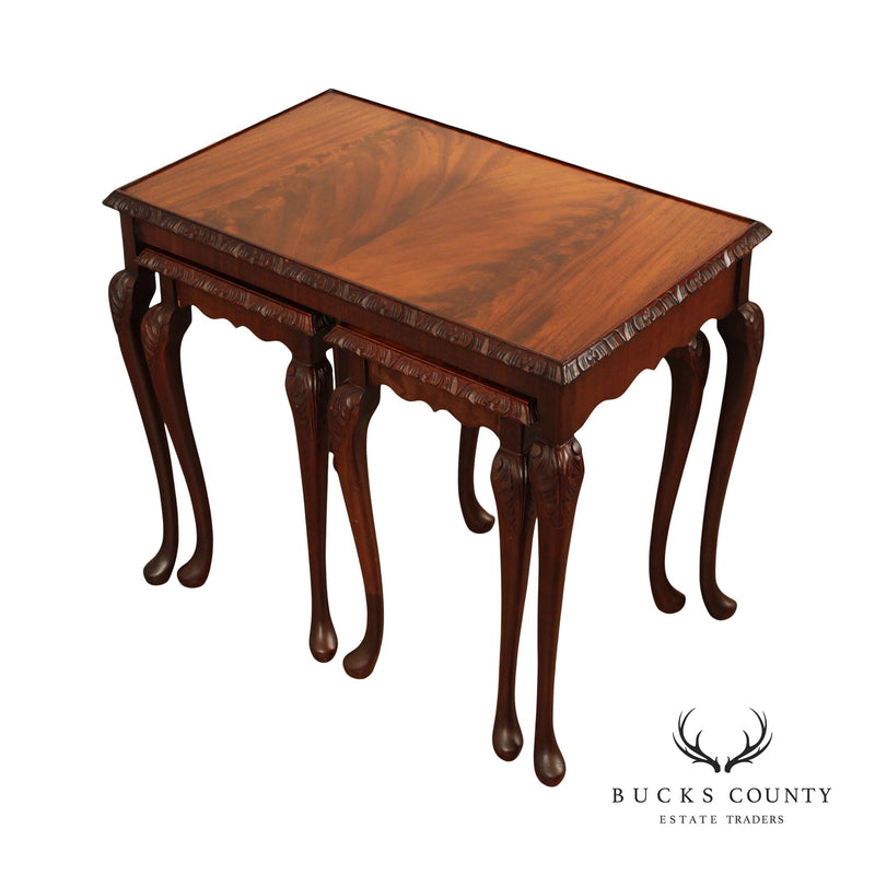 Georgian Style Flame Mahogany Carved Nesting Tables