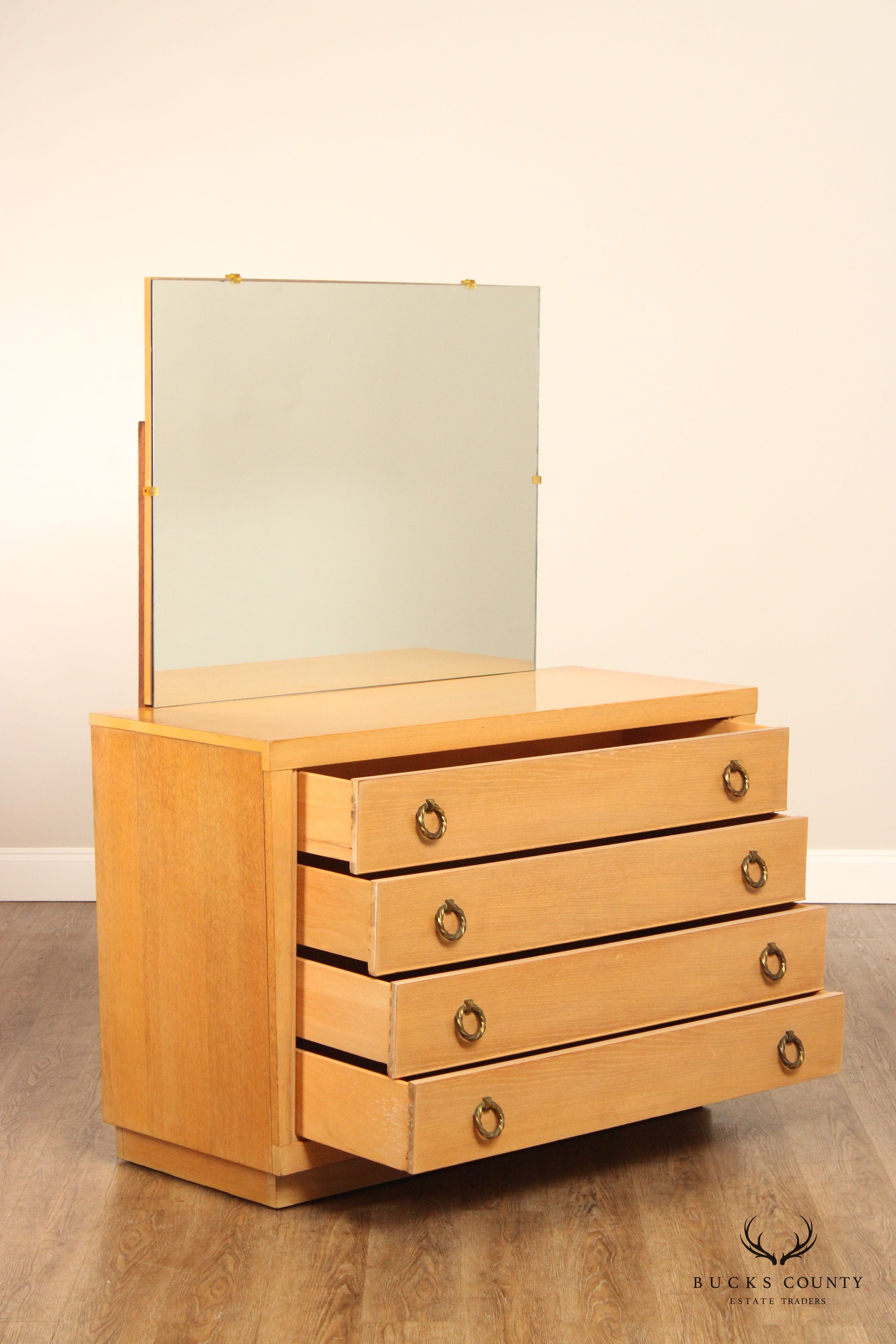 1950's Mid Century Modern Blonde Wood  Chest of Drawers with Mirror