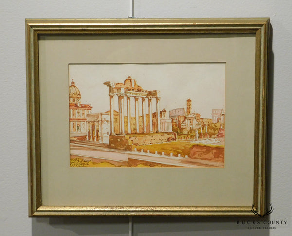 Vintage Roman Ruins Watercolor Painting Signed Bollazzi
