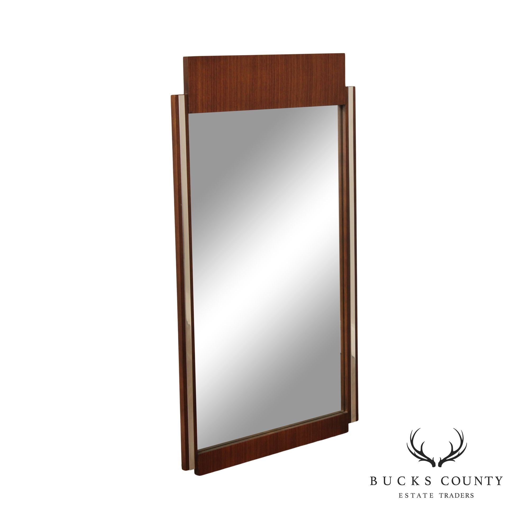 Broyhill Premier Mid Century Modern Walnut and Chrome Wall Mirror