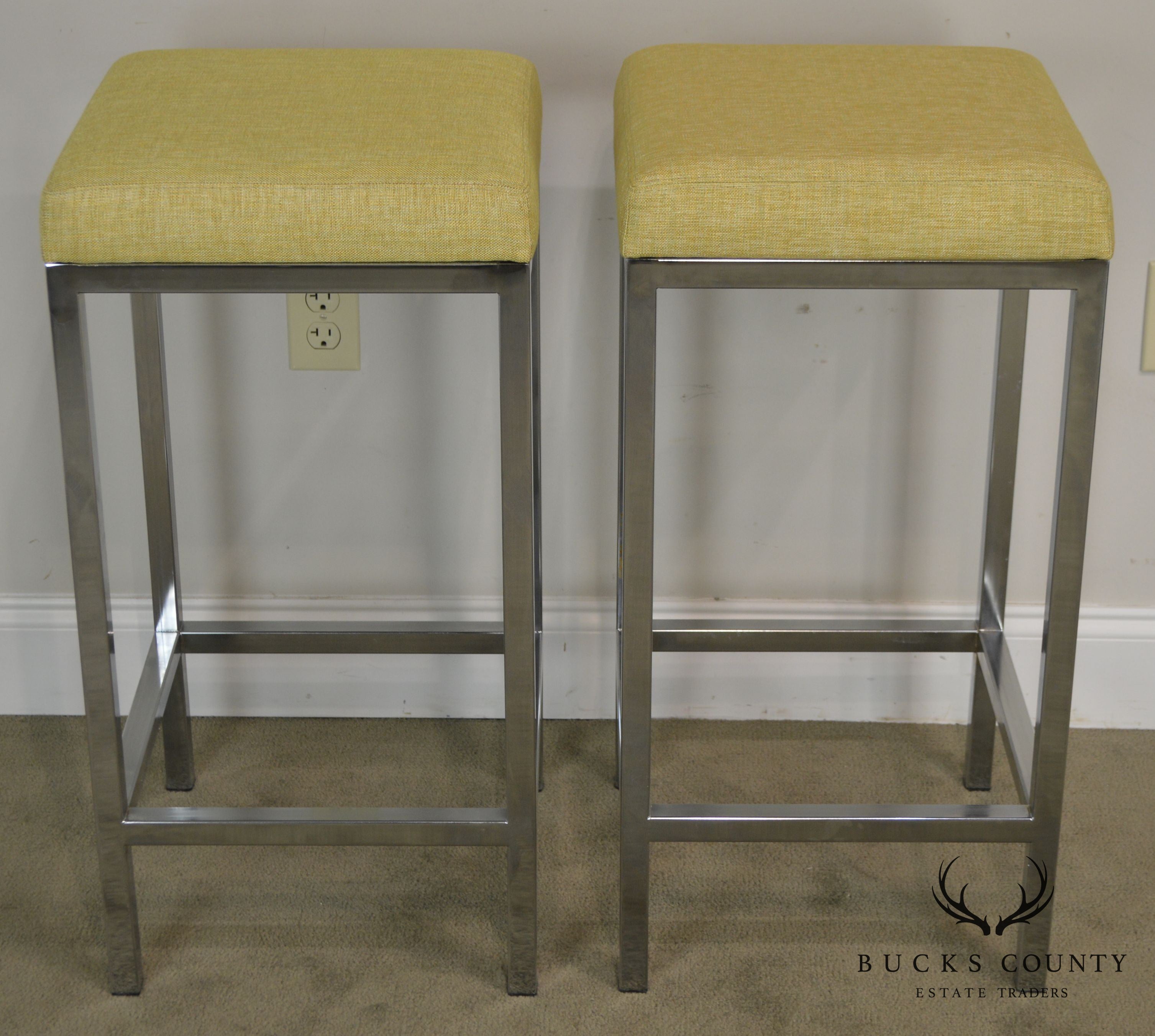 Quality Modern Pair Chrome Bar Stools