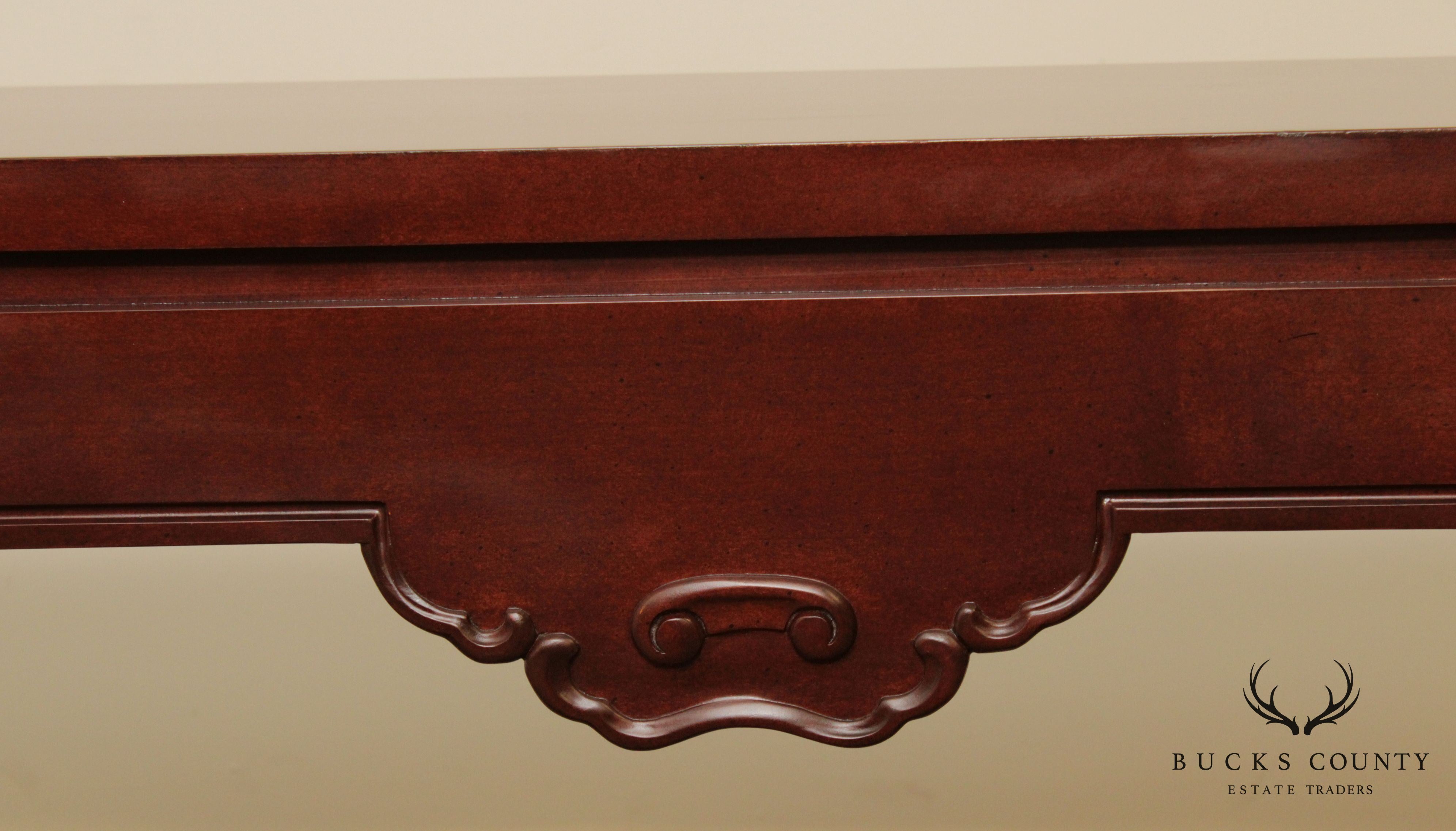 Asian Influenced Mahogany 60 inch Demilune Console Table