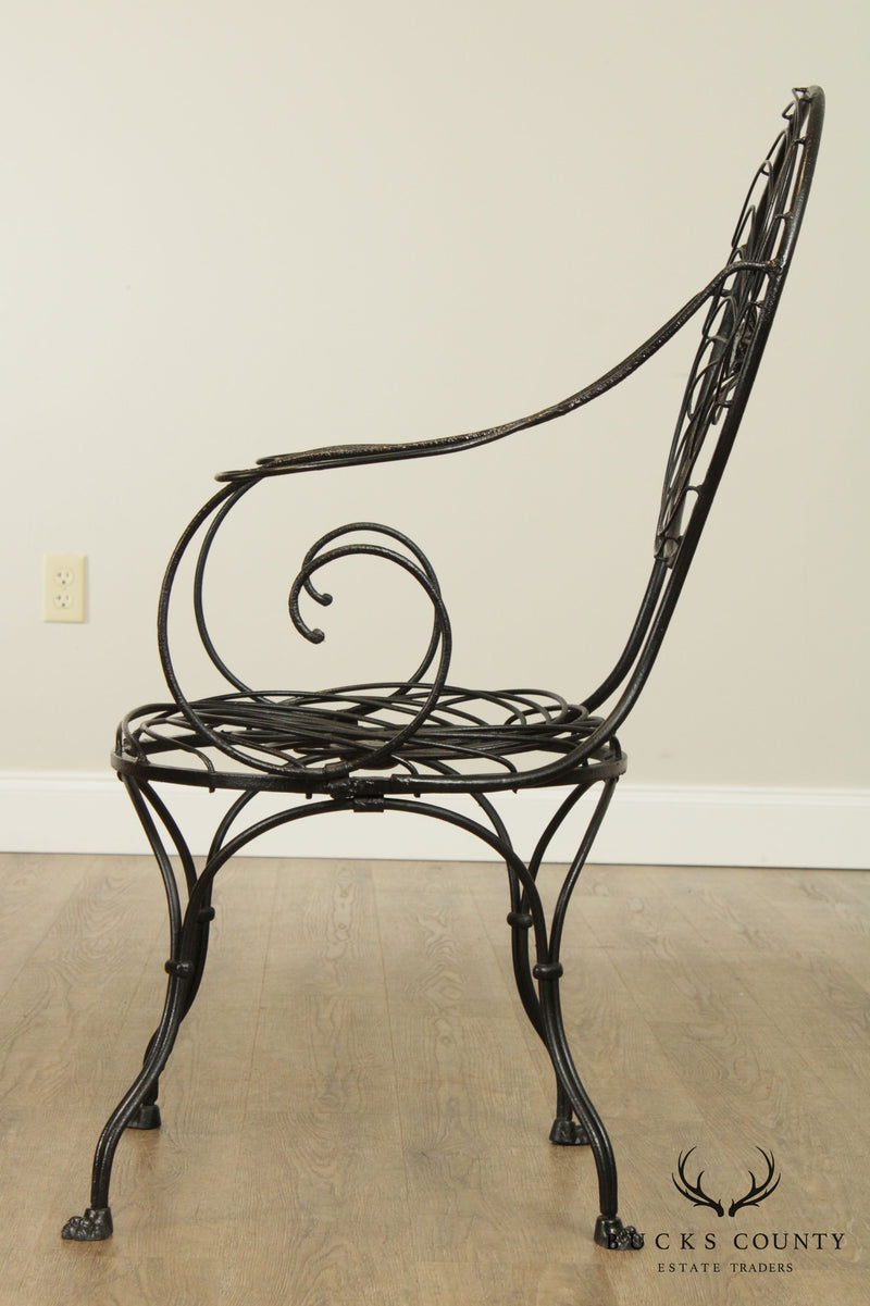 Art Deco Vintage Wrought Iron Pinwheel Spiral Back Garden Chair