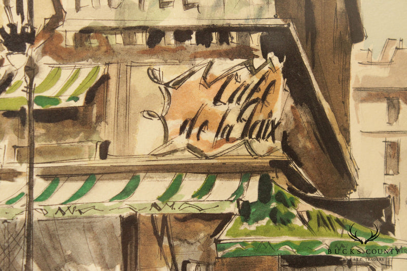 Franz Herbelot Parisian Cafe Street Scene Lithograph