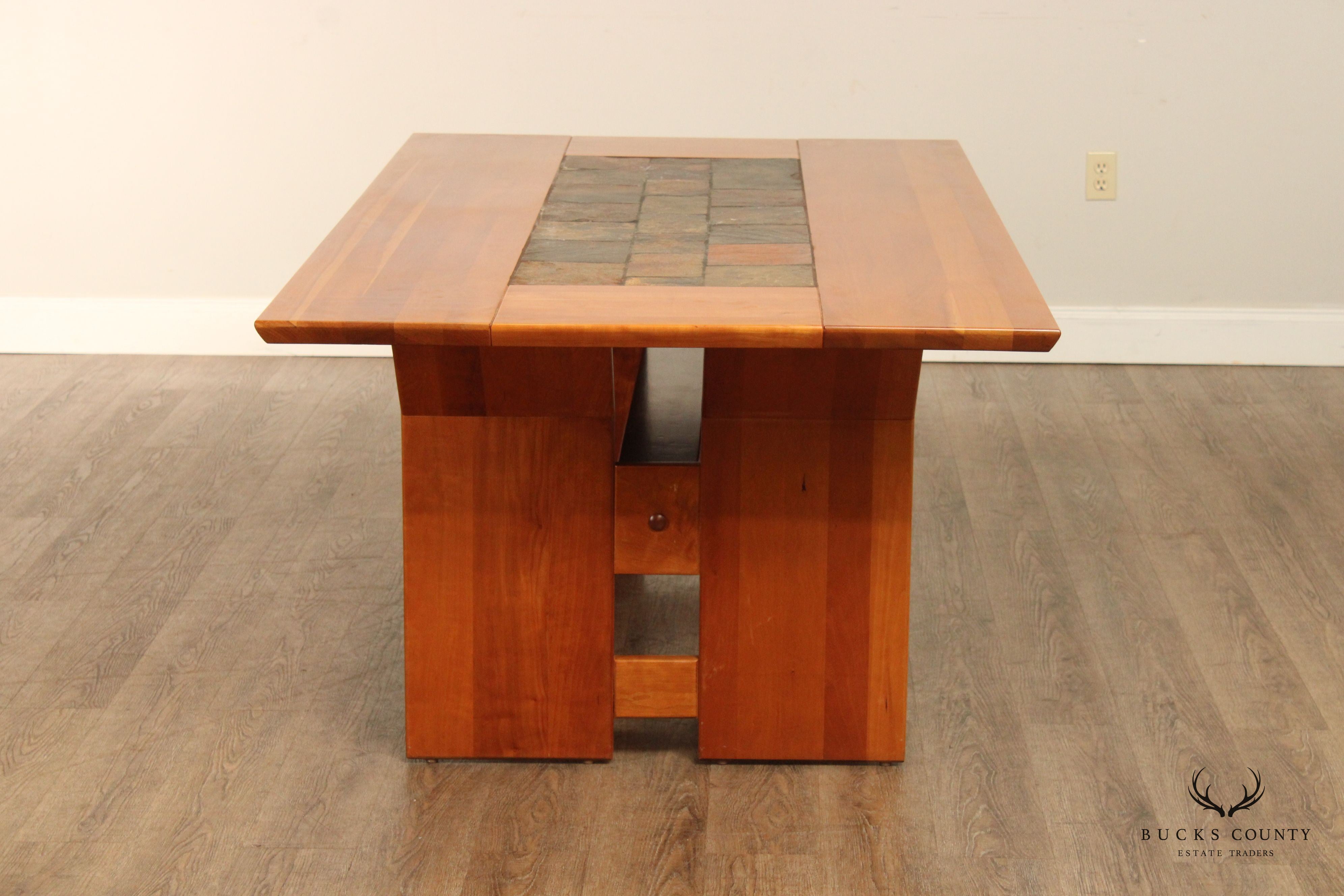 Studio Custom Crafted Slate Top Cherry Trestle Dining Table