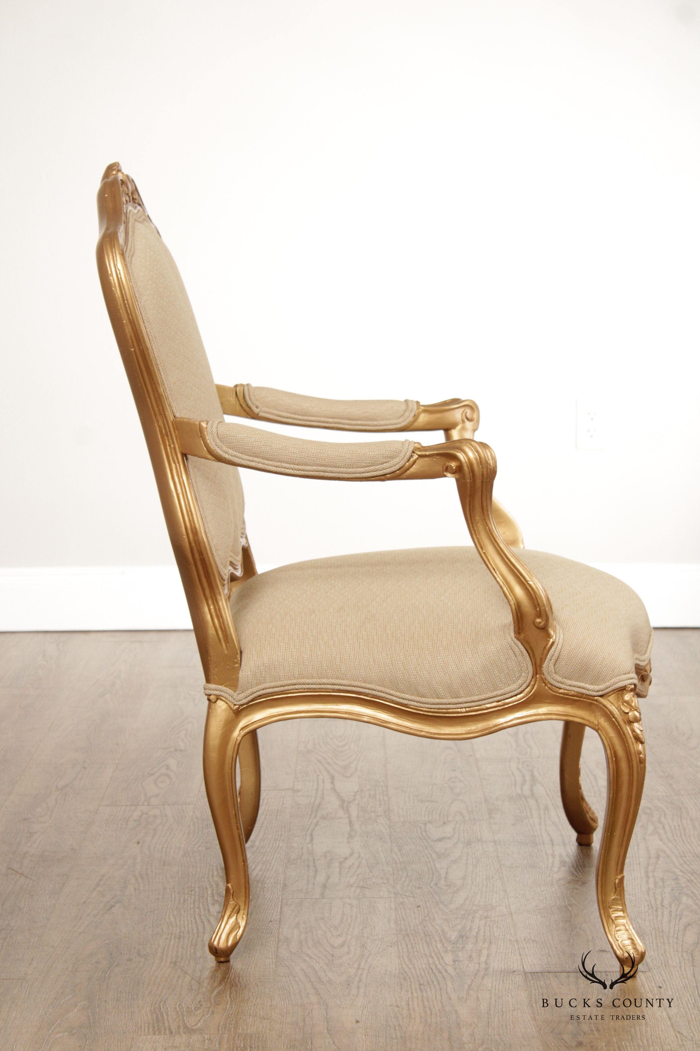 Antique French Louis XV Style Giltwood Fauteuil Armchair