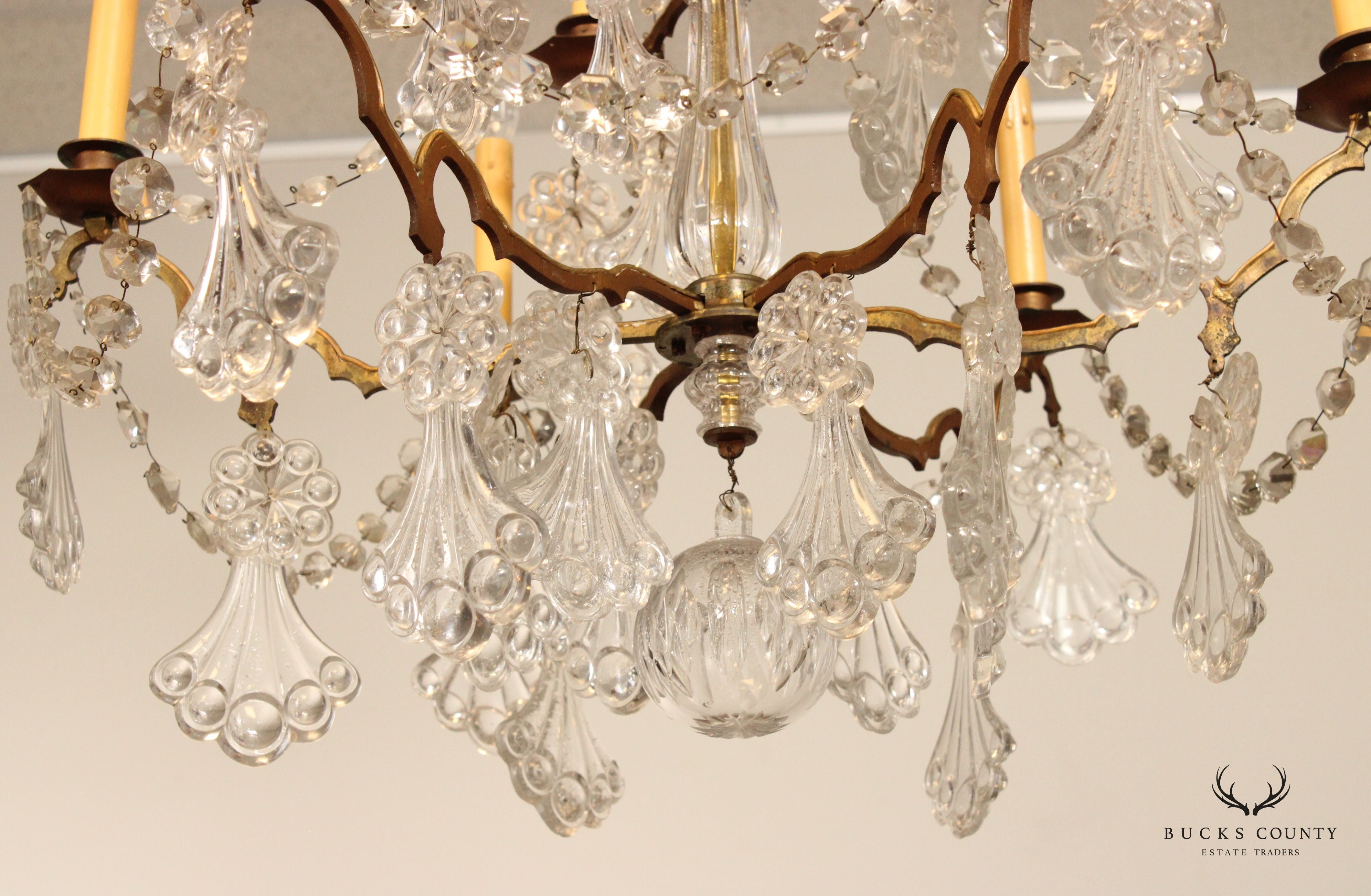 Antique French Style Nine Bulb Crystal Chandelier