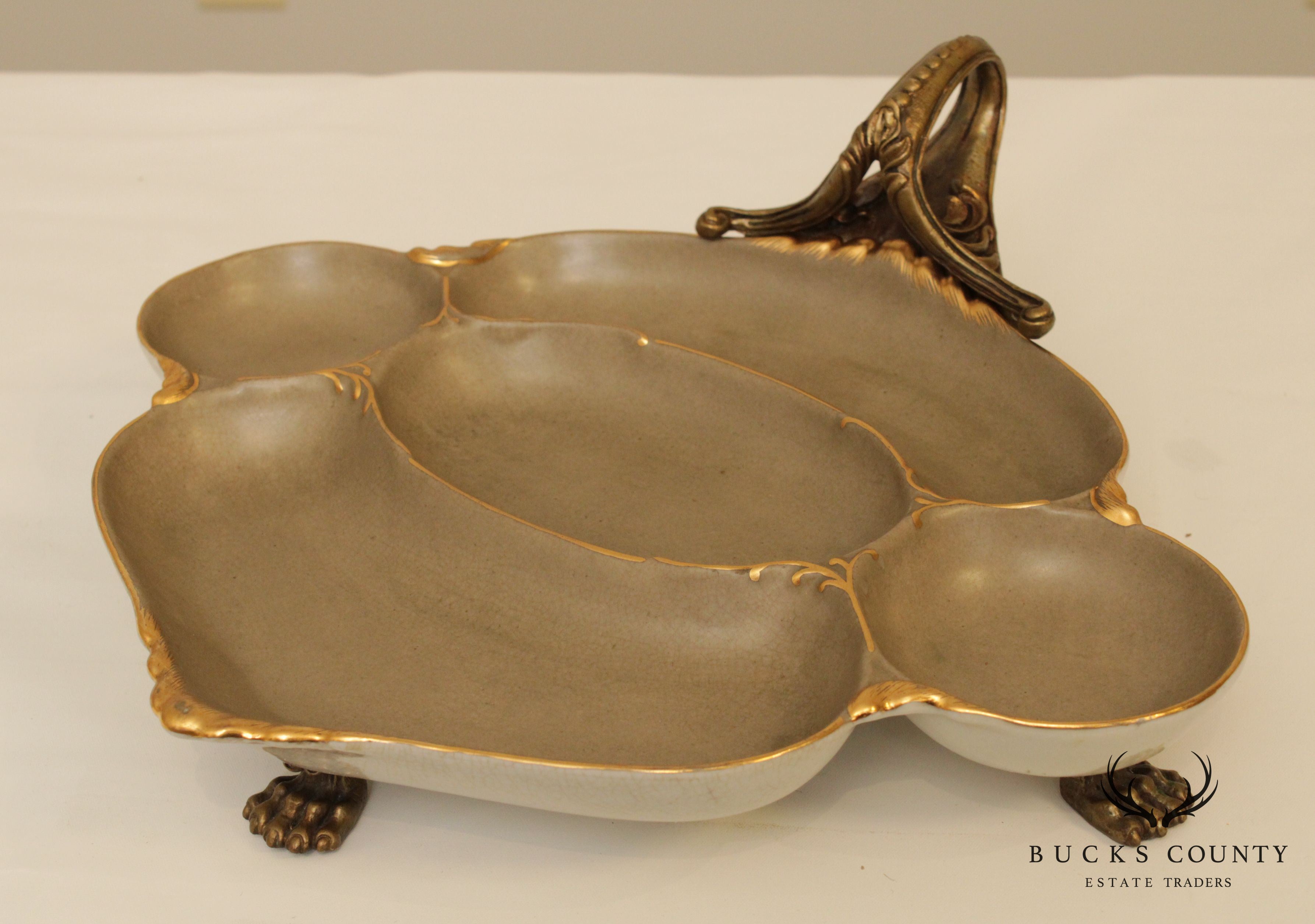 Castalian Porcelain Brass Claw Foot Serving Dish