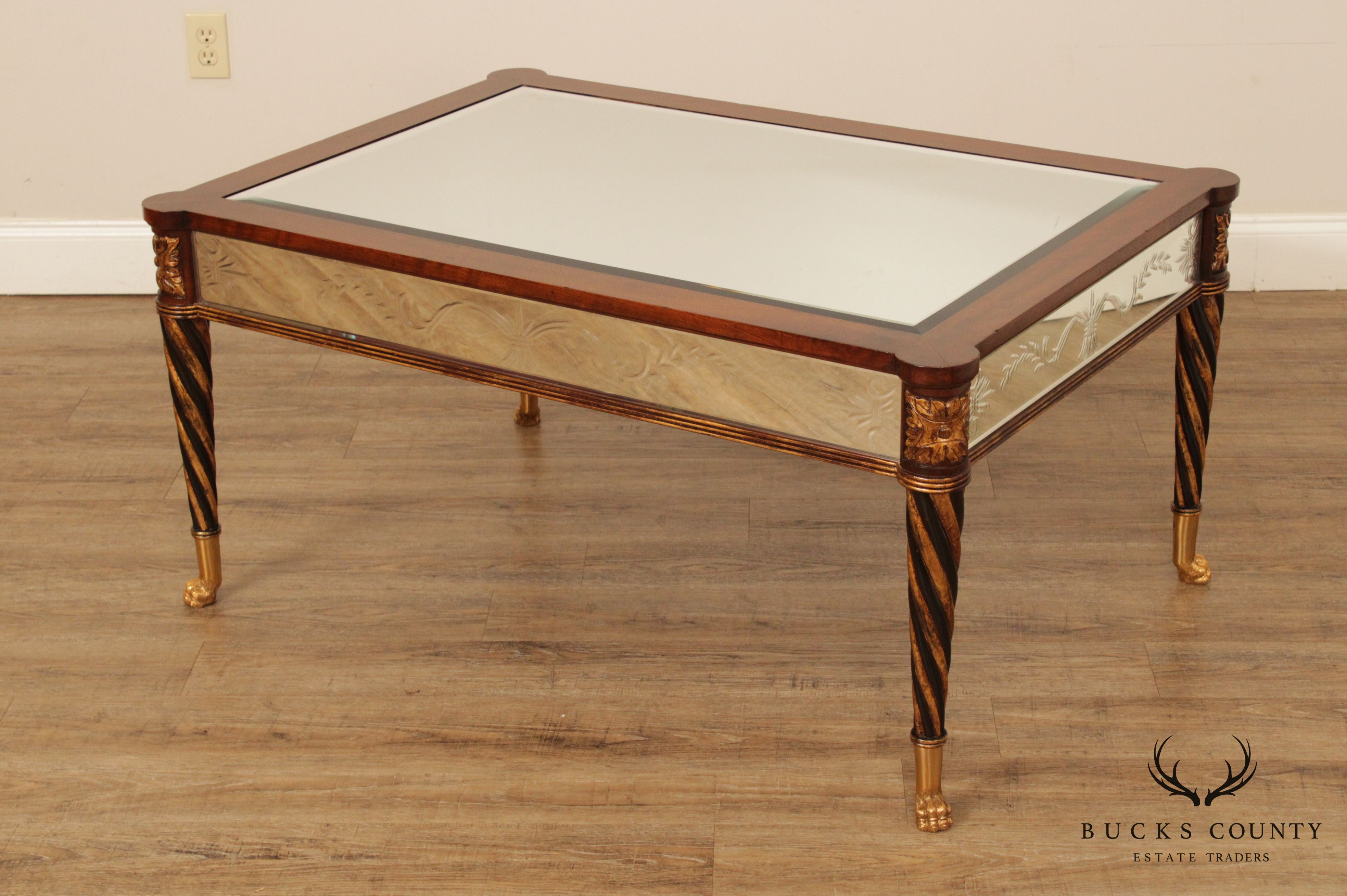 EJ. Victor Regency Style Mahogany Partial Gilt Mirrored Coffee Table