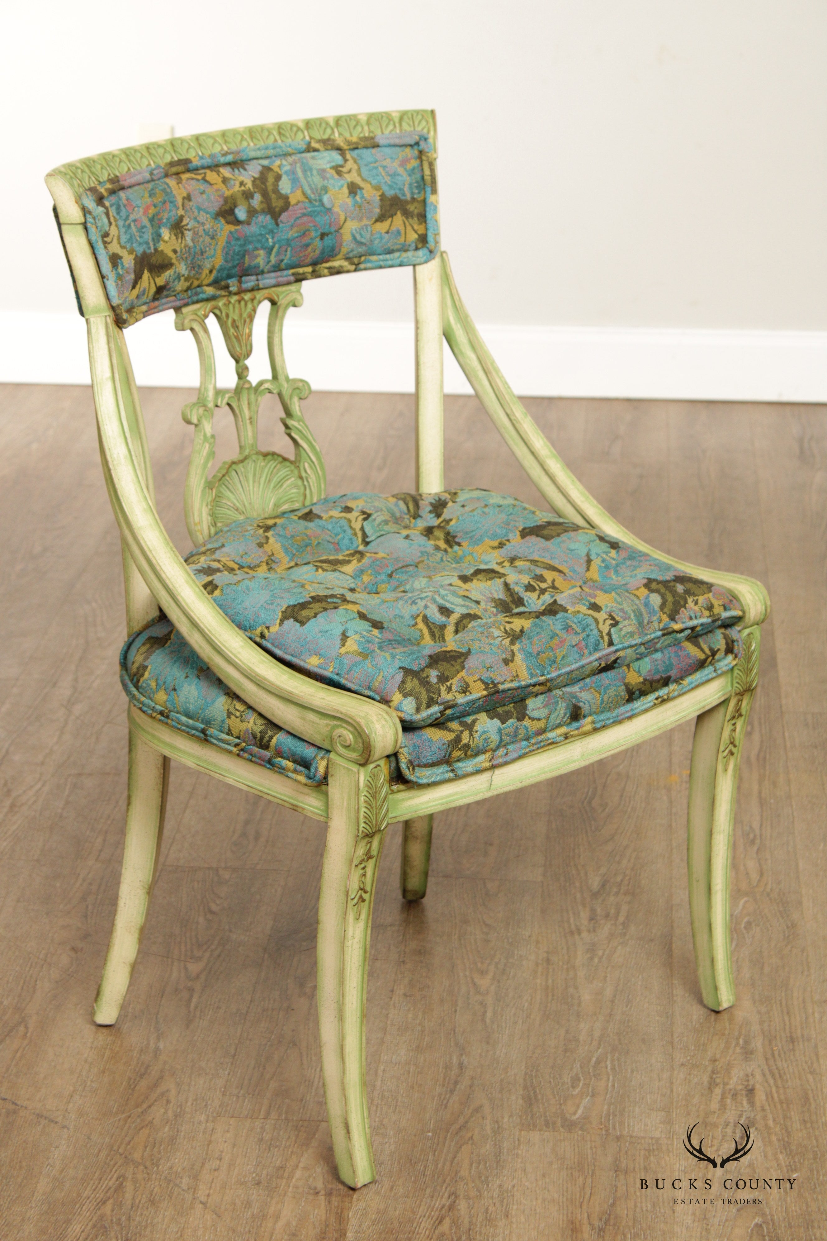 Neoclassical Empire Style Set Six Painted Dining Chairs