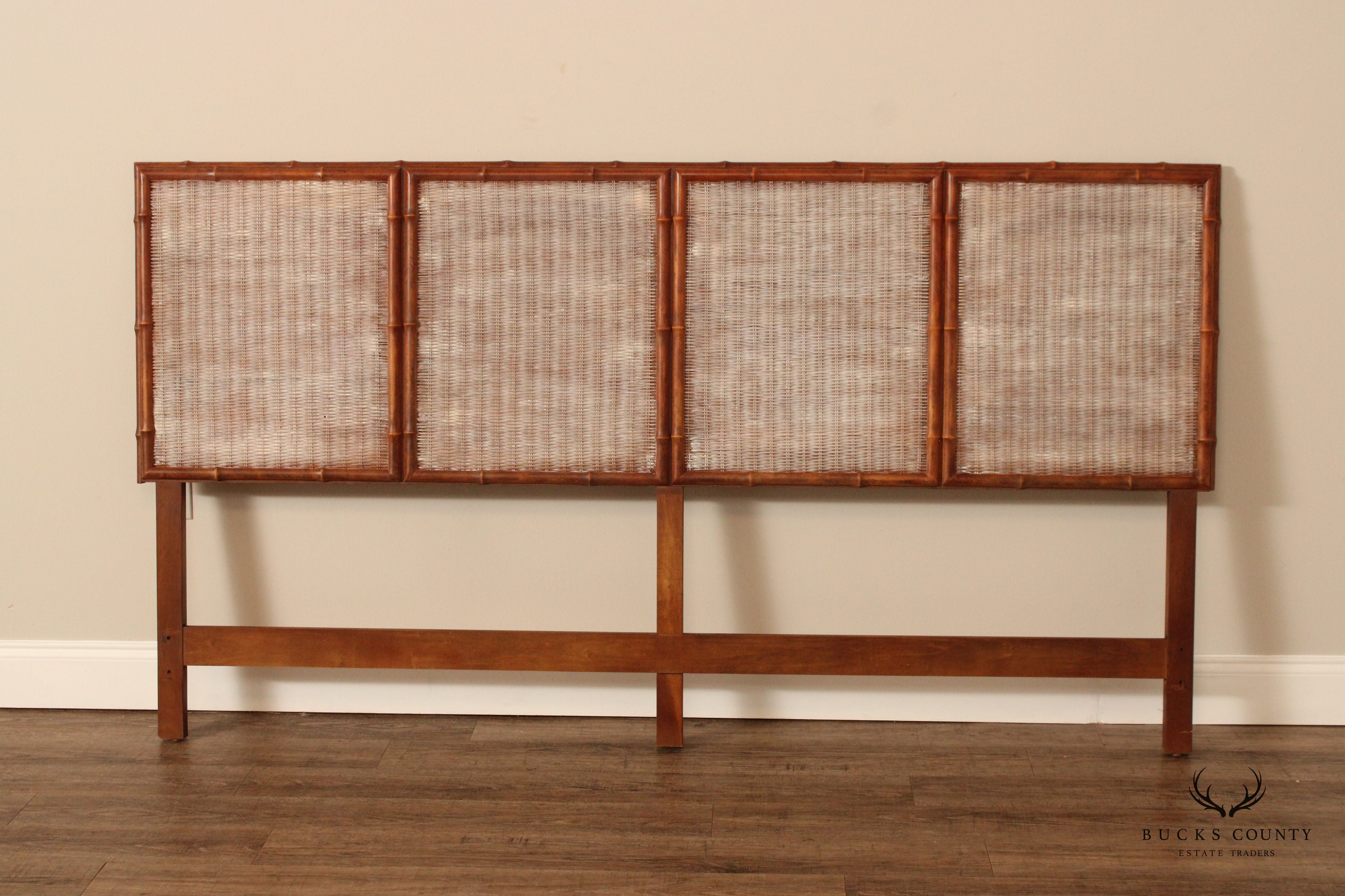 Mid Century Modern Faux Bamboo and Wicker King Size Headboard