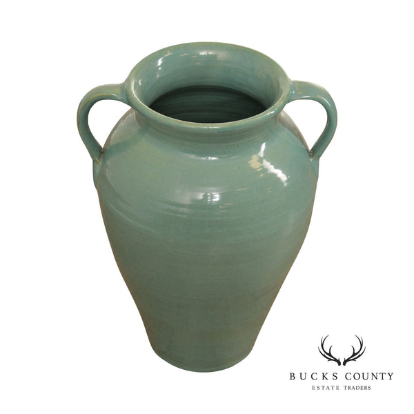 Vintage Large Aqua Ceramic Pottery Jar Vase