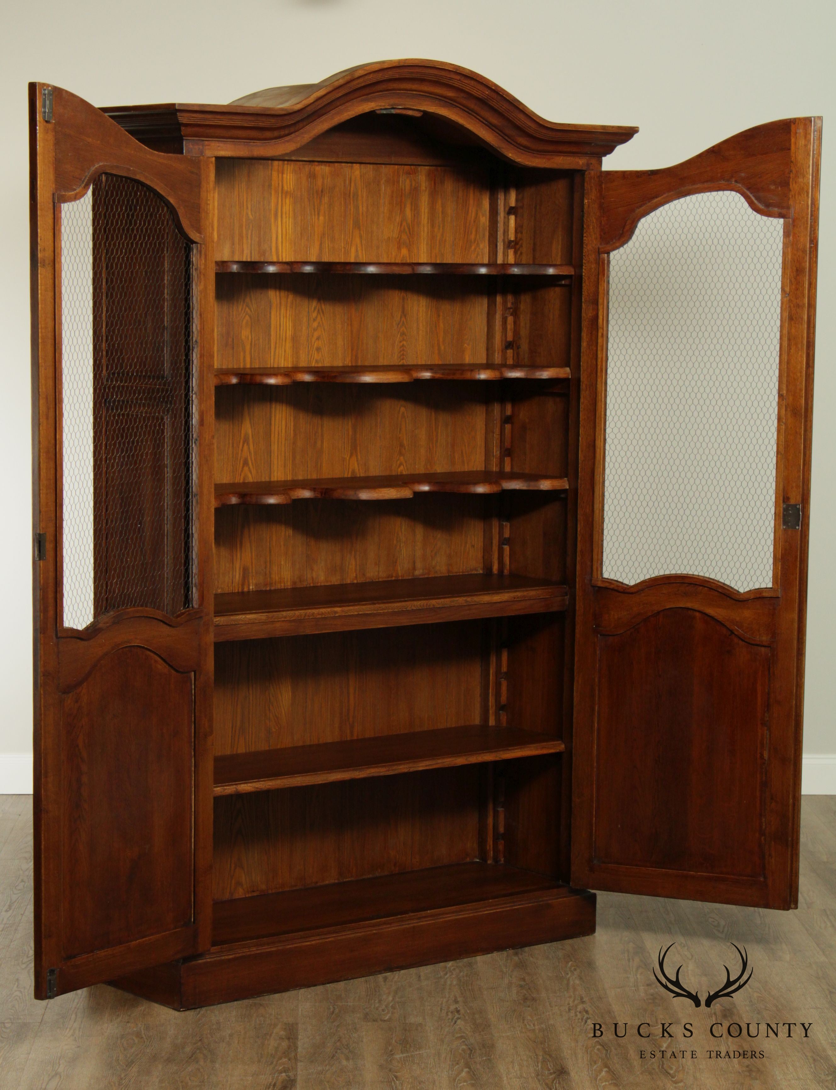 French Country Style Custom Quality Large Pair Bookcases Cabinets