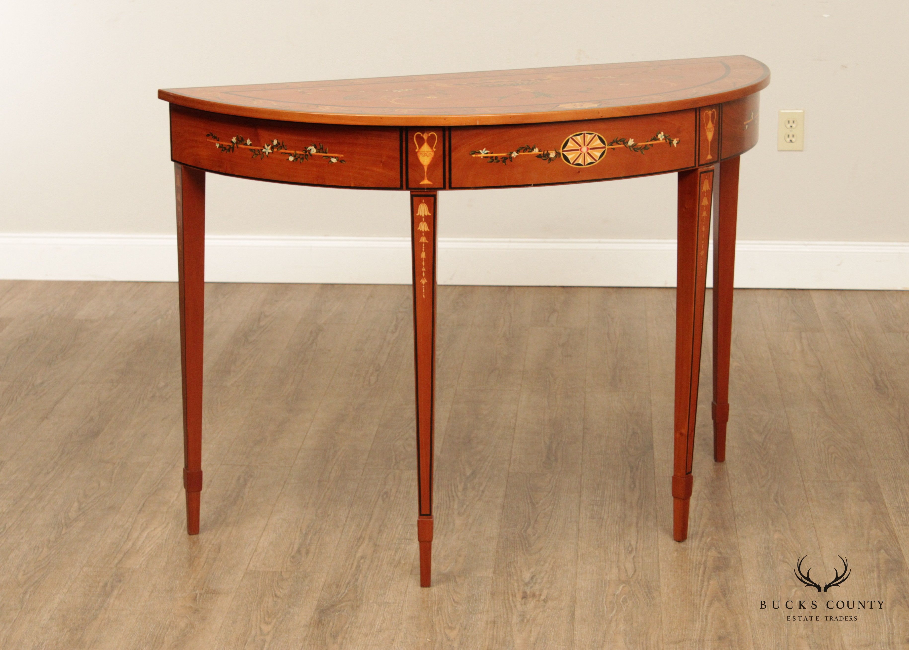 Adams Style Painted Satinwood Demilune Console Table