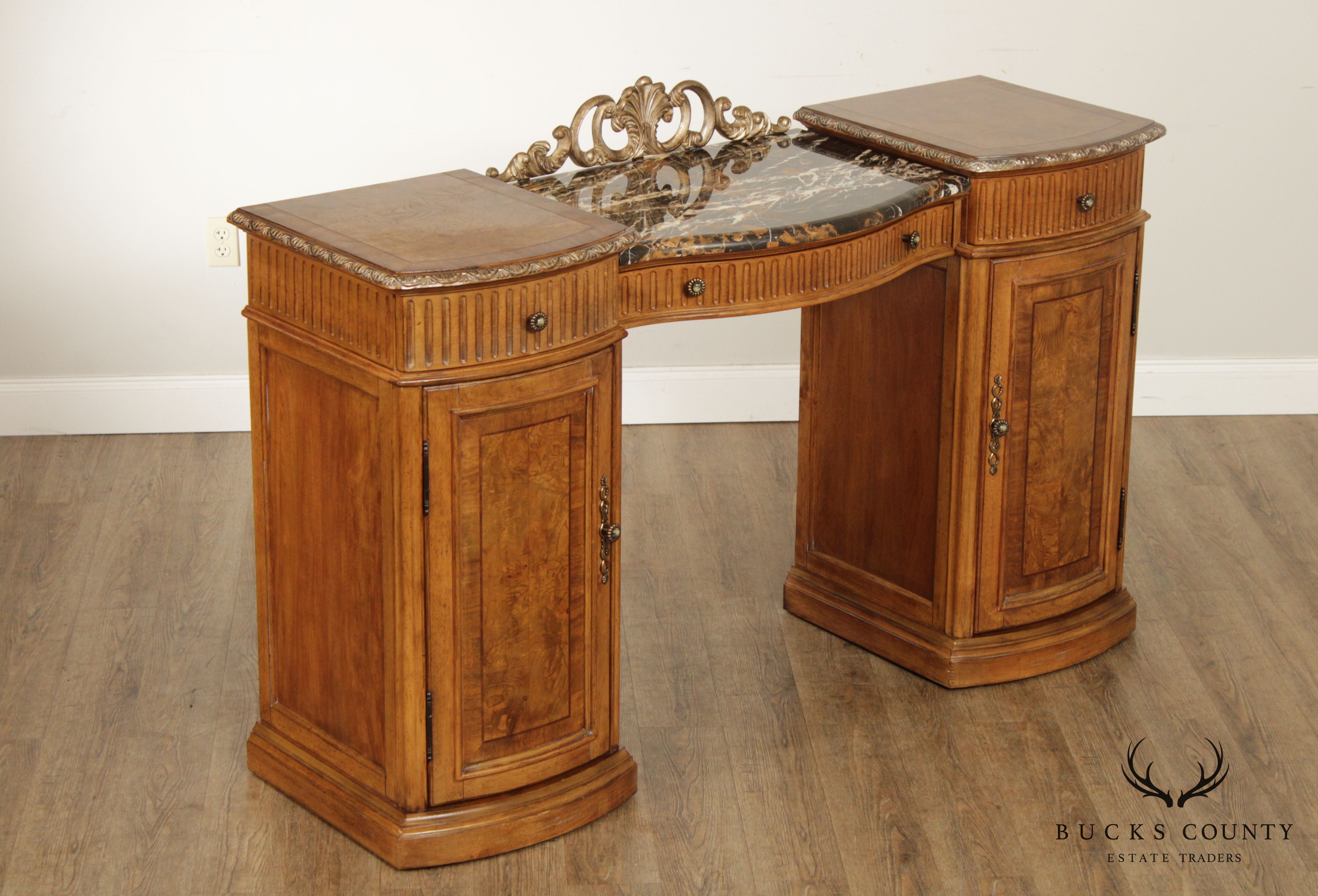 Schnadig Burl Wood French Style Marble Top Sideboard