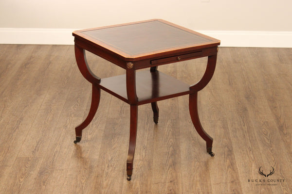 Regency Style Two Tier Leather Top Mahogany Lamp Table